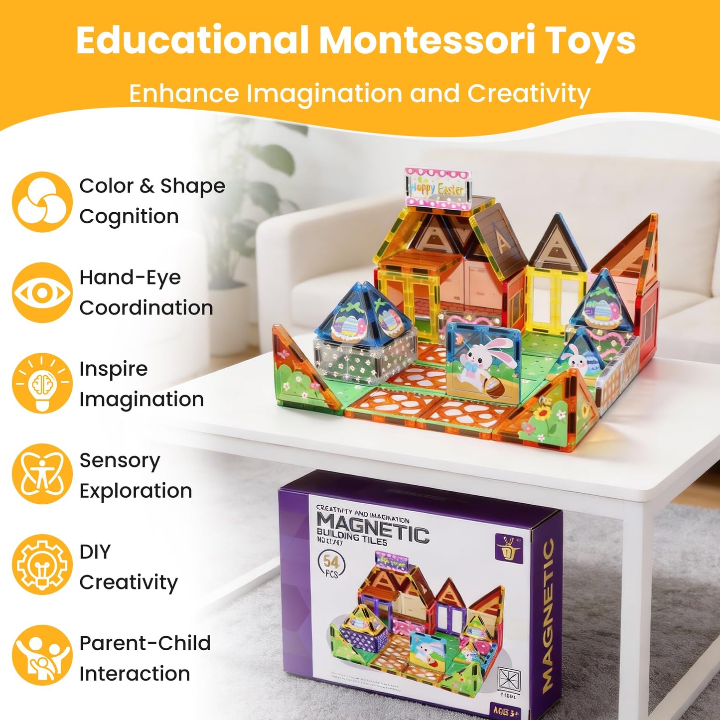 Sisxmif Magnetic Tiles for Kids Ages 4-8, Magnetic Building Blocks