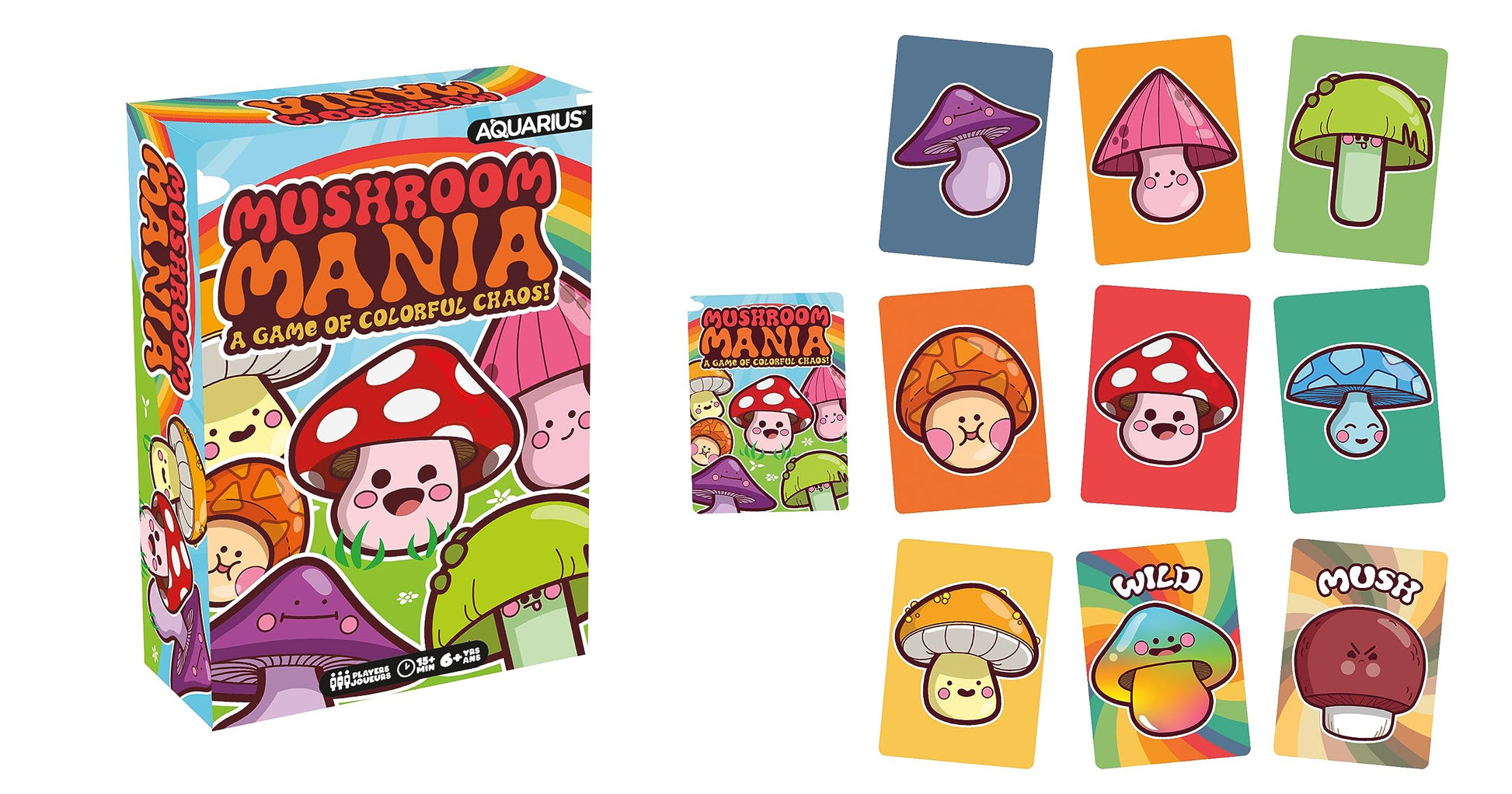 Aquarius Mushroom Mania Card Game, Colorful Chaos Party Game with Cute Mushroom Art for Kids, Teens & Adults, Ages 4+, 15+ Min Gift Set