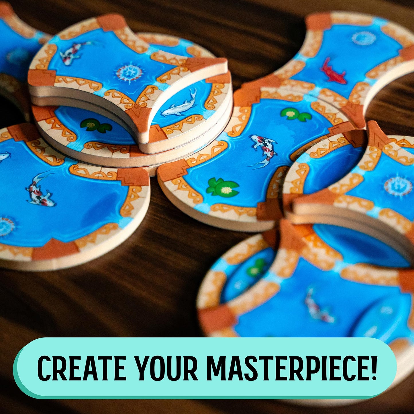 Fountains Board Game, Competitive Tile-Laying Strategy Game, Stunning Art Nouveau Aesthetic, 1-5 Players, Unique 3D Stacking & Drafting, Family