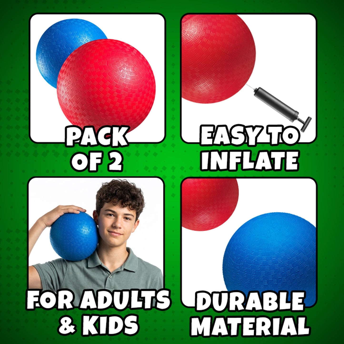 8.5-Inch Red & Blue Kickballs (2-Pack) with Hand Pump, Playground Balls