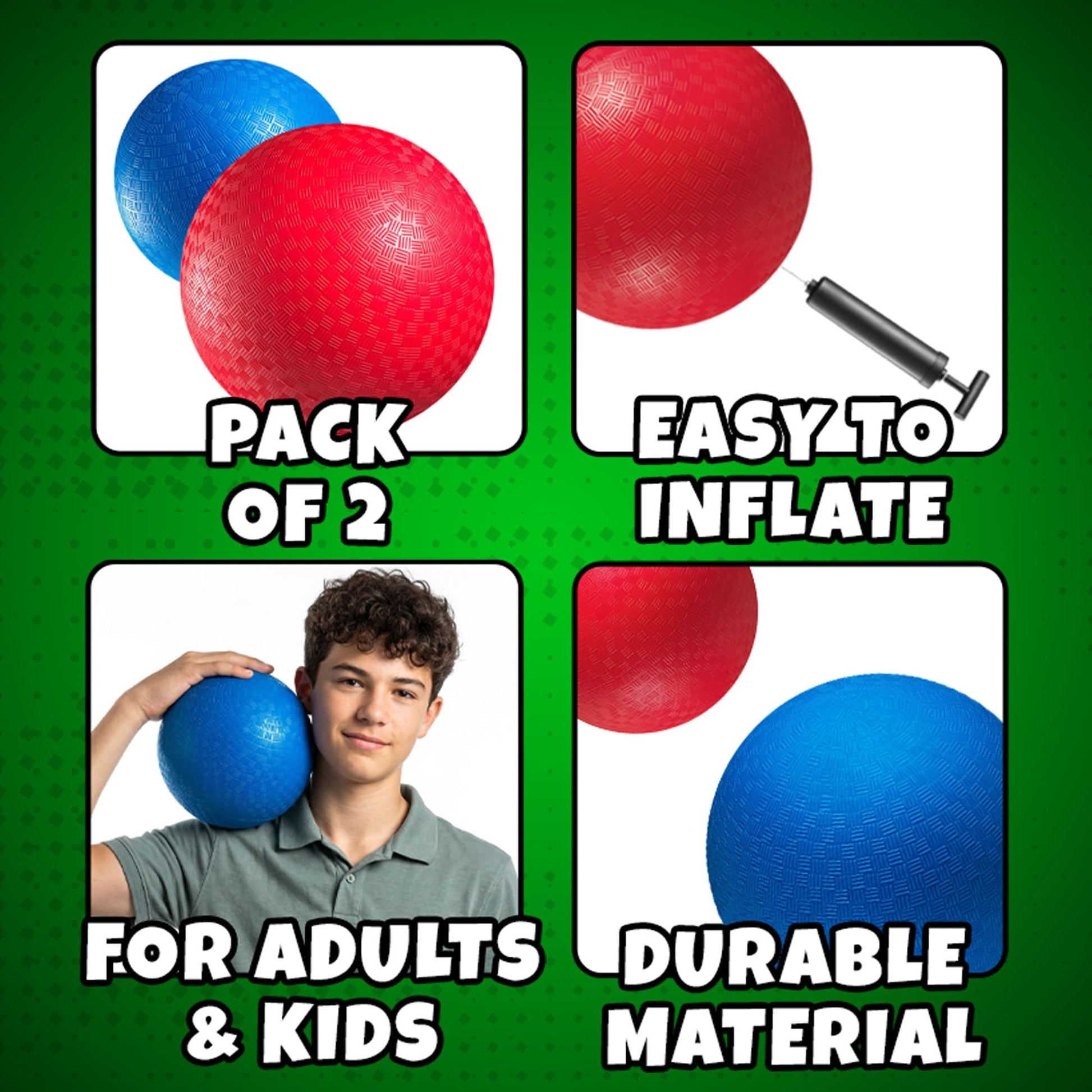 8.5-Inch Red & Blue Kickballs (2-Pack) with Hand Pump, Playground Balls