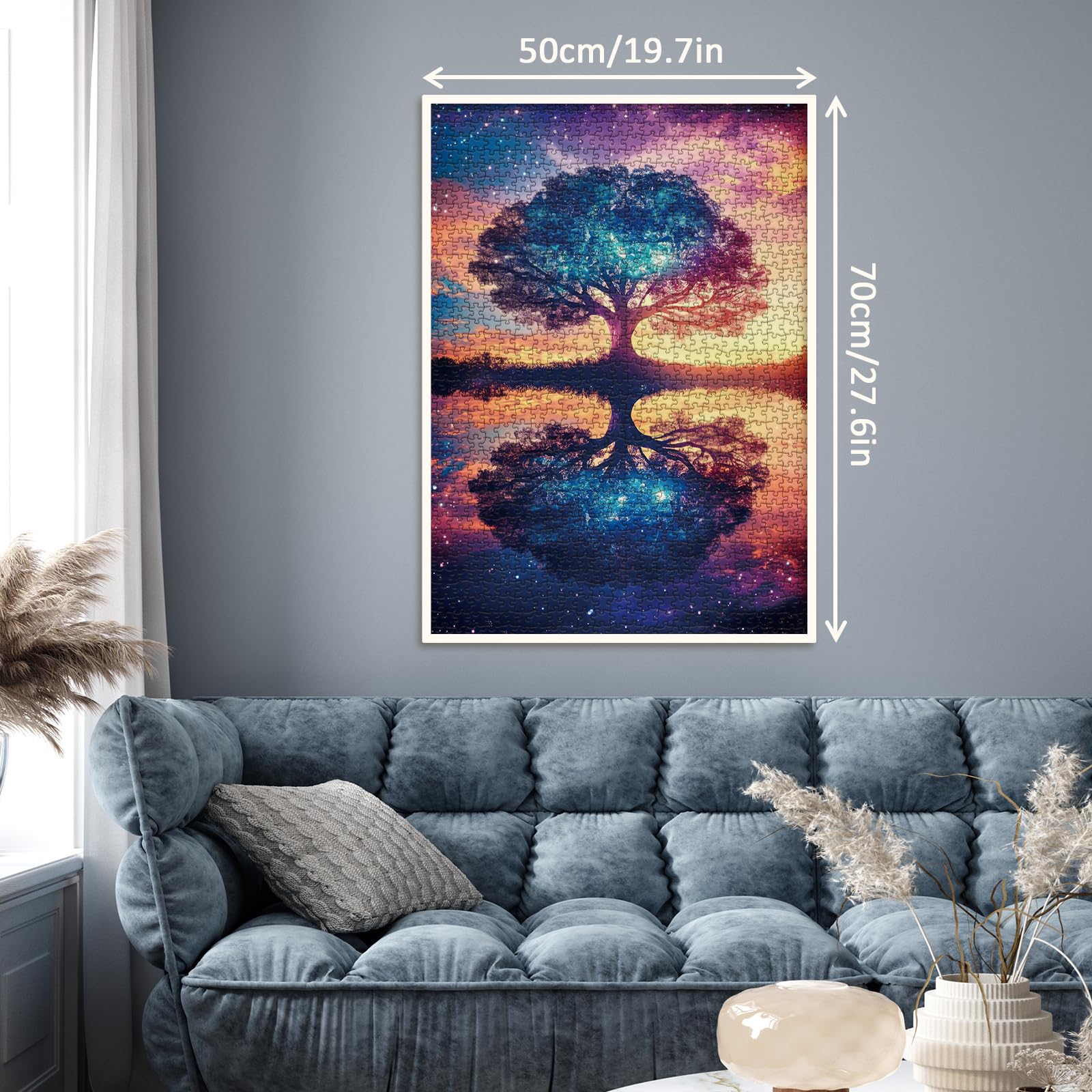 Larkipuzz Colorful Starry Night Tree Jigsaw Puzzle 1000 Piece for Adult, Beautiful Galaxy Nature Landscape Jigsaw Puzzles, Aesthetic Plant Pretty