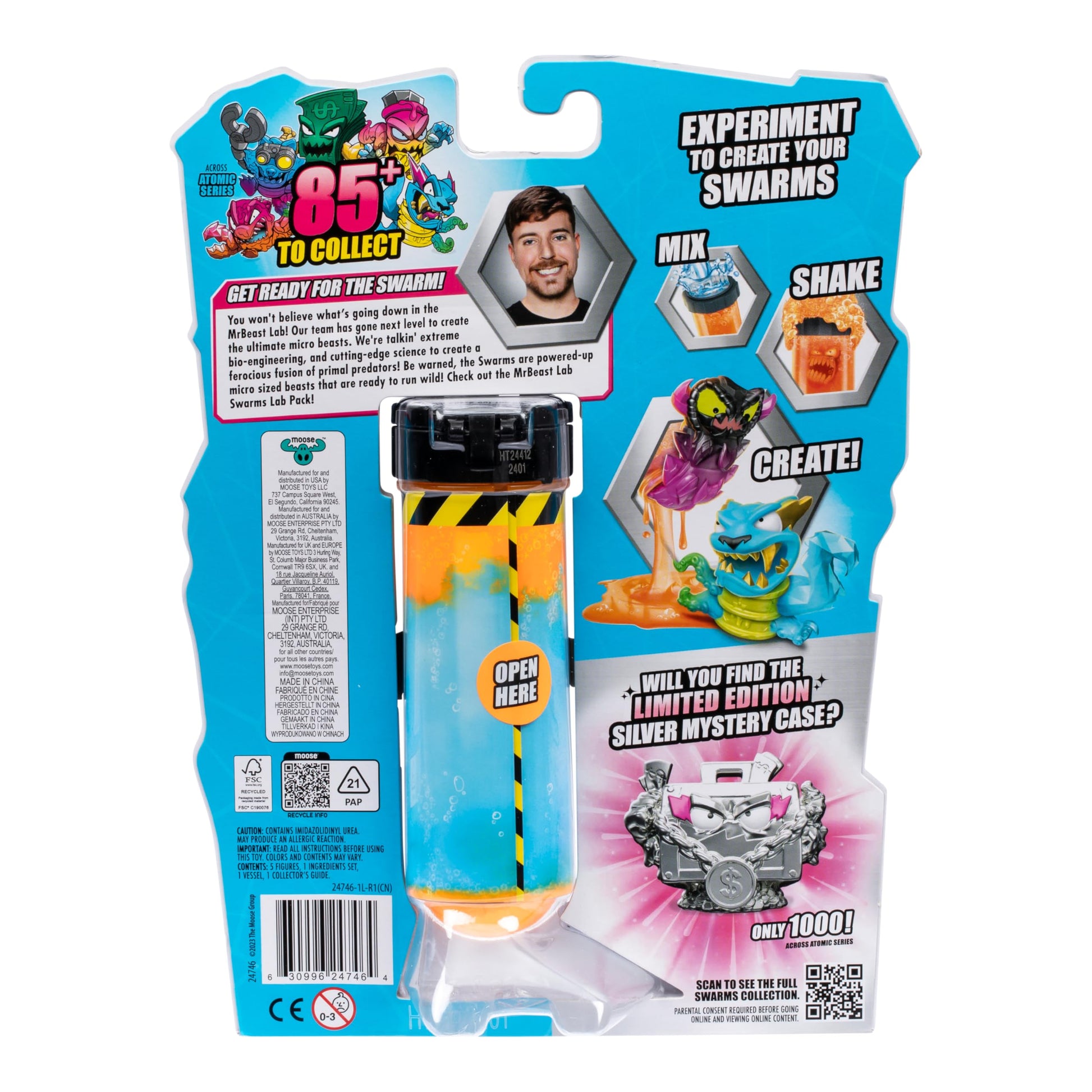 MrBeast Lab Swarms Series 2 Atomic Lab 5 Pack - Collectible Micro Beasts, Add Water & Shake Test Tube to Reveal 2 of 5 Surprise 1" Figures, 85