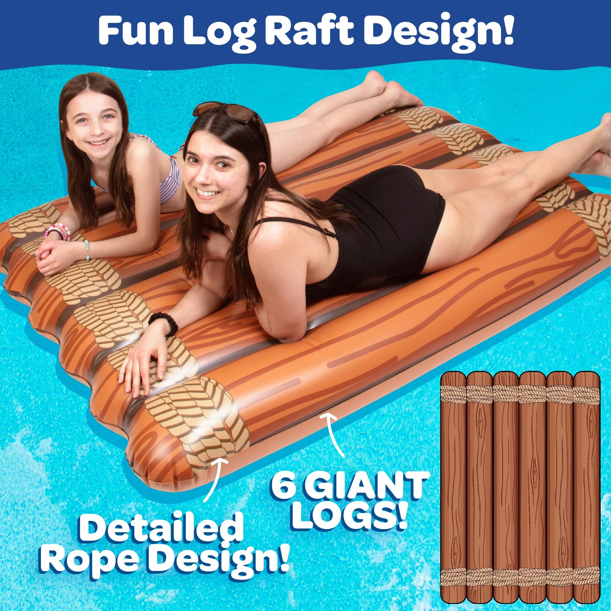 Giant Multi-Person Inflatable Log Raft Swimming Pool Float, 5+ Feet Long