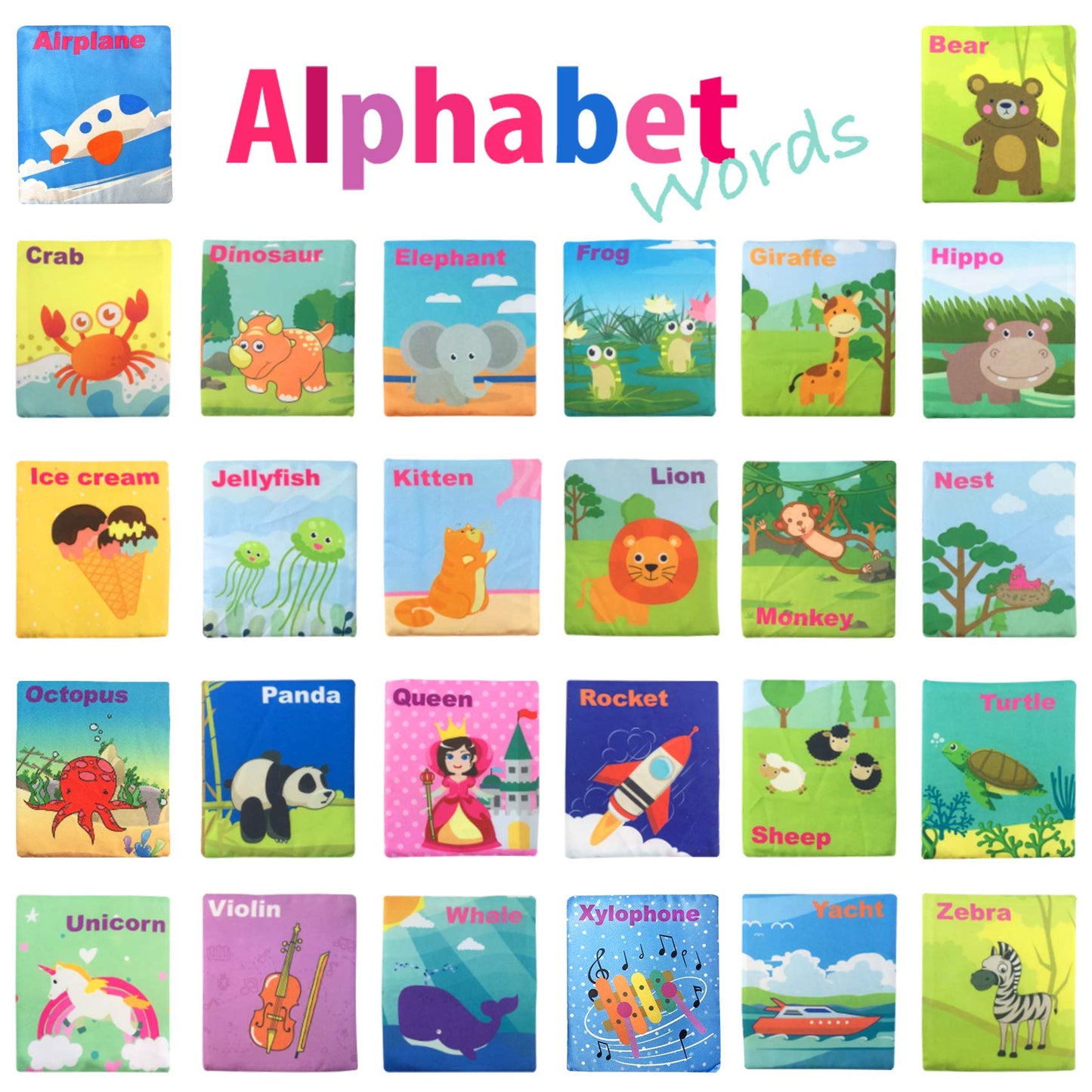 Baby First Flash Cards, 26 Soft Alphabet Cards with Cloth Storage Bag