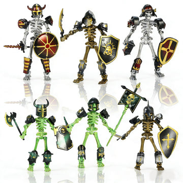 ChainnForces 6 Pack T13 Action Figures Set with 54 Accessories, Skeleton Action Figure Mini Dummy 13, DIY Multi-Colored Titan 13, Skeleton Toy