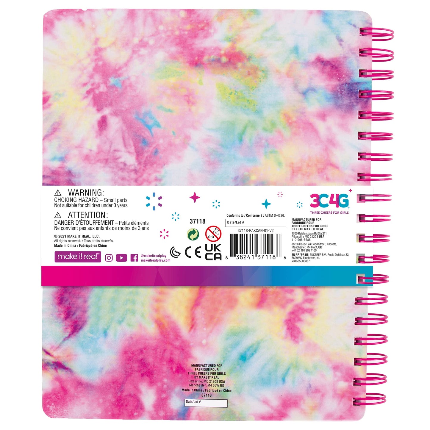 3C4G Tie Dye Pastel All-in-1 Sketchbook Set - Sketch Book for Kids with Pencils, Stickers & More - Drawing Kit for Kids - Unlined Diary for Girls