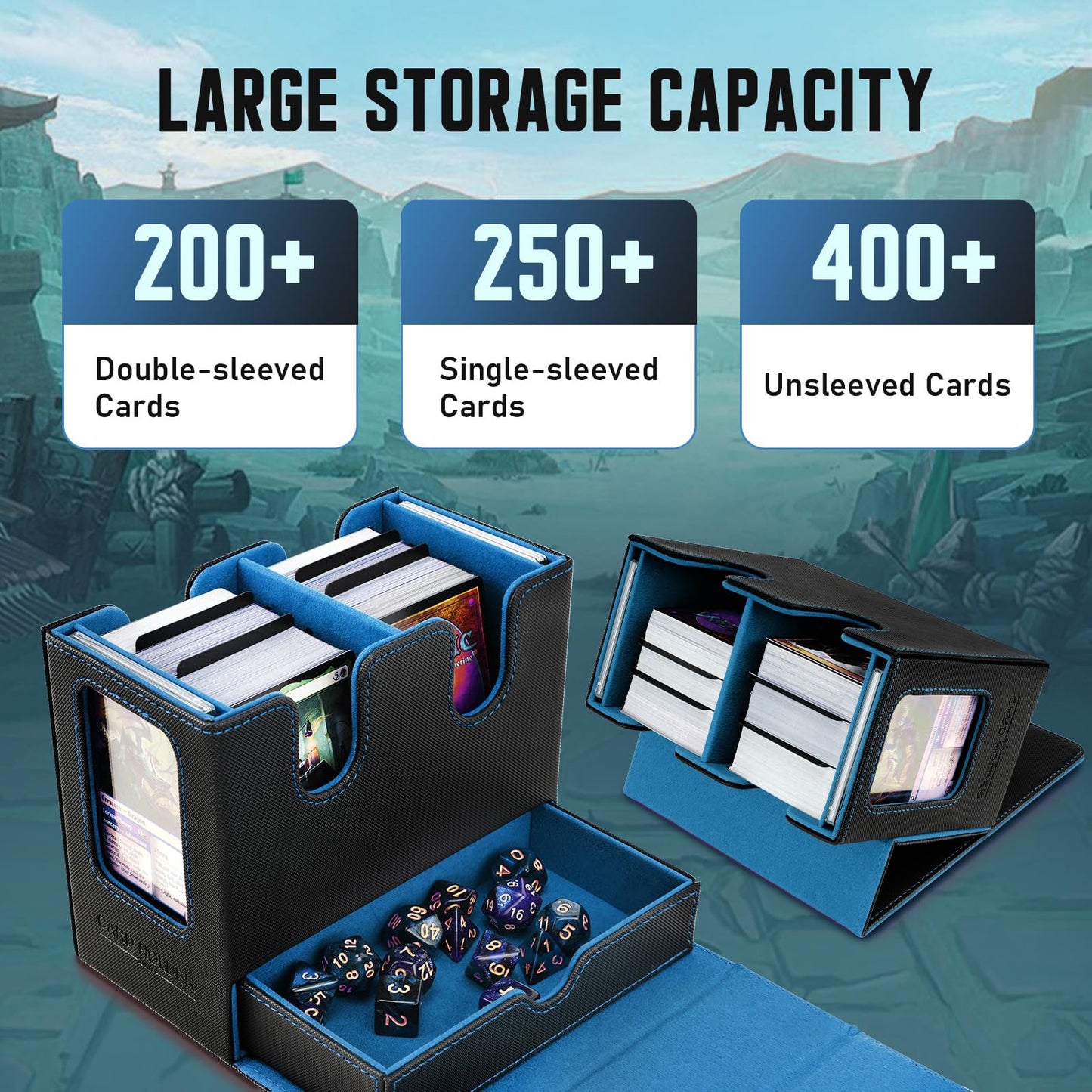 TiMOVO MTG Deck Box, MTG Commander Card Deck Box with Commander Display & Dice Tray Fits 400+ Unsleeved Cards, Leather Magnetic Card Storage Case with