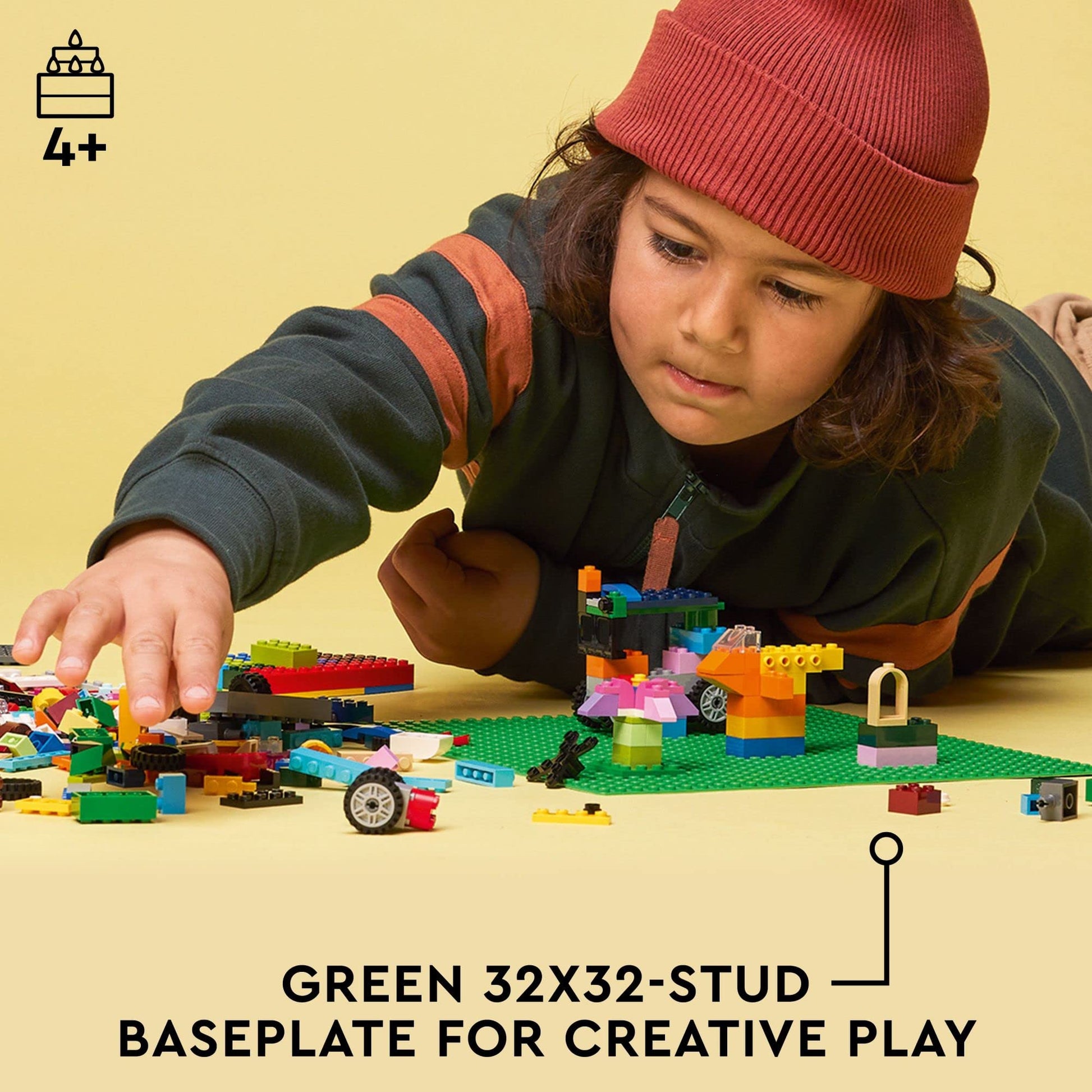 LEGO Classic Green Baseplate, Square 32x32 Stud Foundation to Build, Play, and Display Brick Creations, Great for Grassy Nature Landscapes, 11023,4+