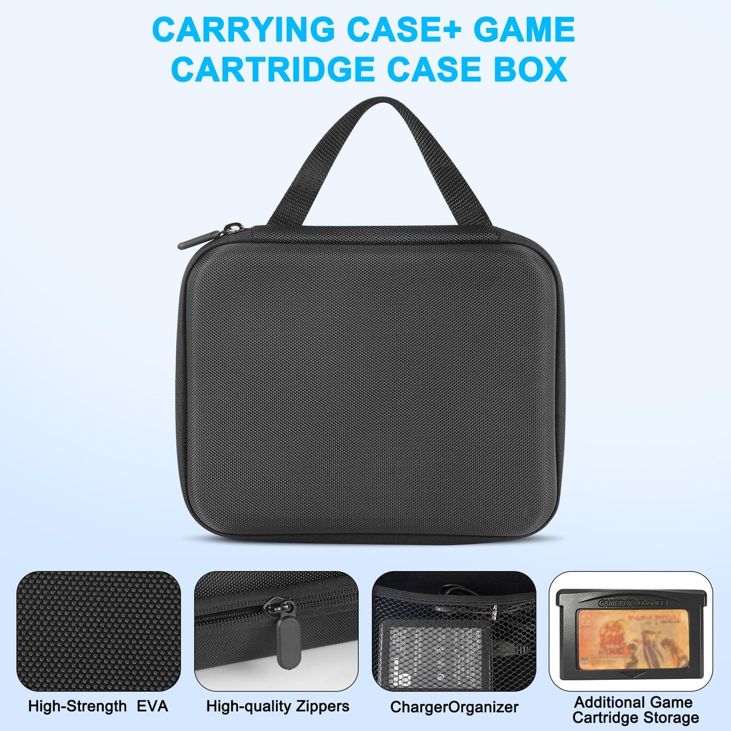 JinLunar Carrying Case for Gameboy Advance GBA, Hard EVA Shockproof Travel Storage Bag for Console & 8 Game Cartridges, Portable Pocket with Top Mesh