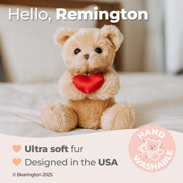 Bearington Remington Teddy Bear - 9.5" Soft and Cuddly Valentines Day Stuffed Animals - Adorable Bear Stuffed Animal Plush Gift