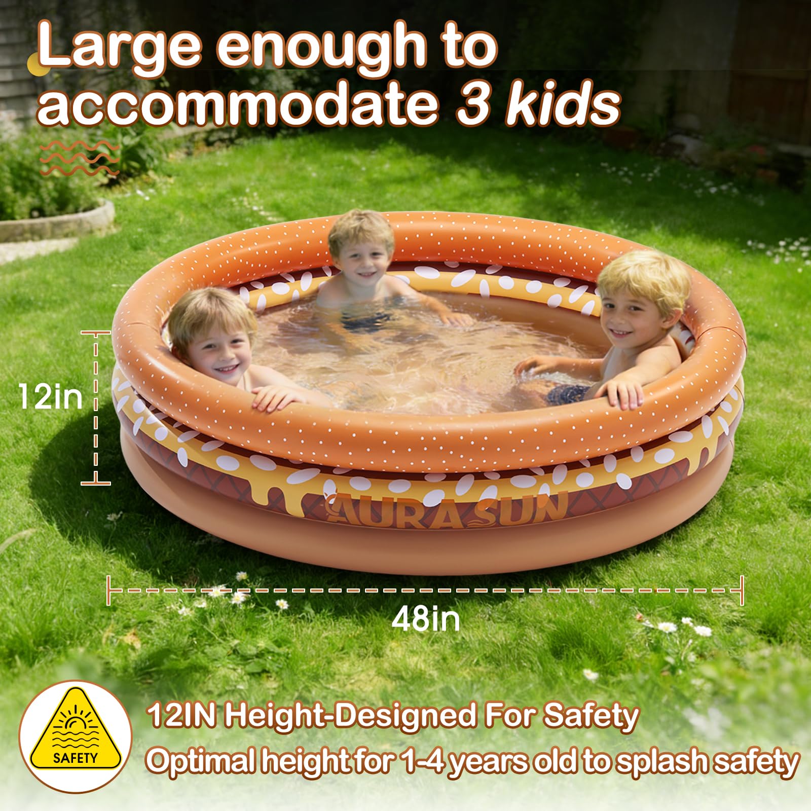 Inflatable Baby Pool Small Kiddie Swimming Pool, 3 Rings Round Pad Pool for Kids & Toddler, 48"X12" Portable Indoor Ball Pit Toys, Outdoor Water Play