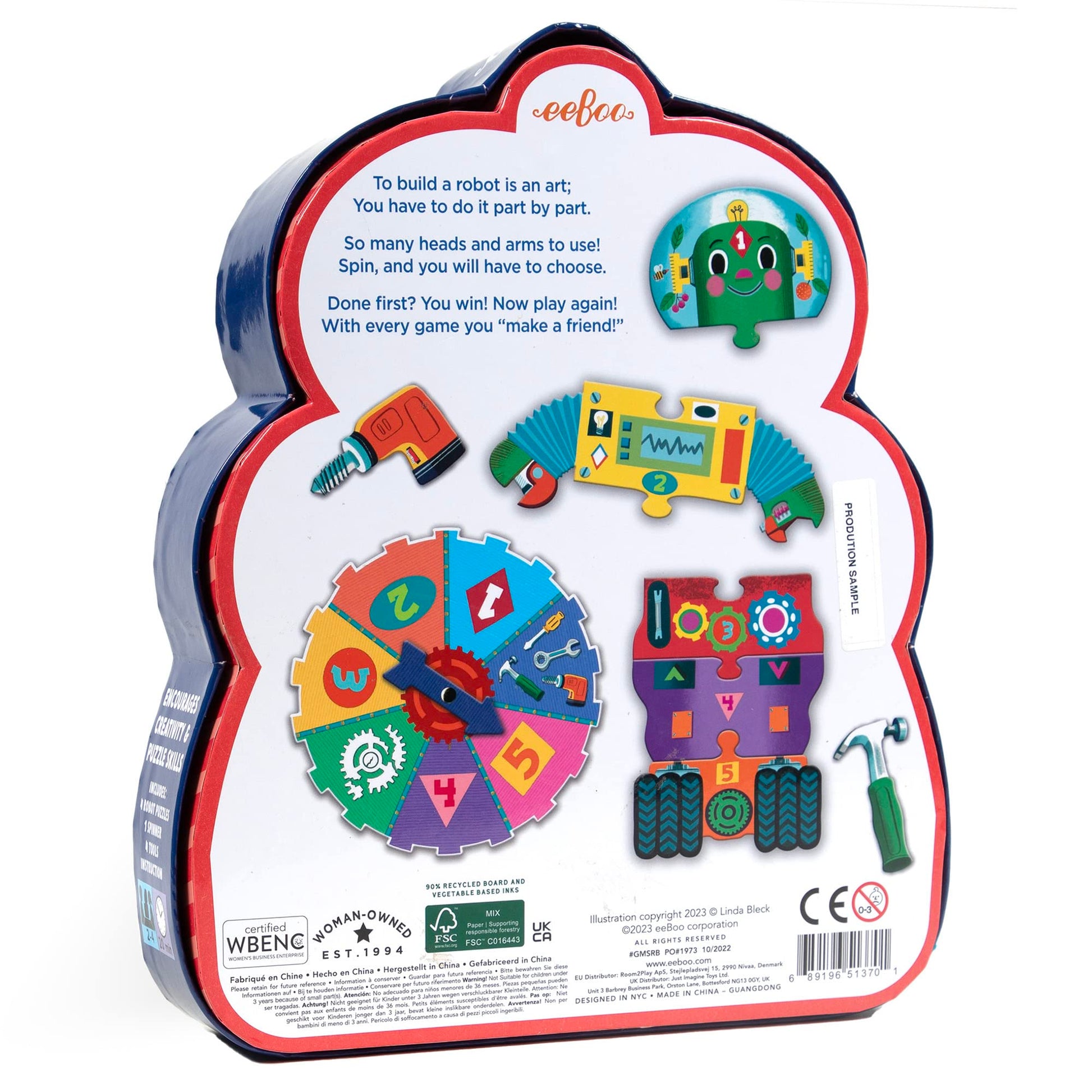 eeBoo Build a Robot Spinner Game, Matching Game, Ages 3+, 2-4 Players