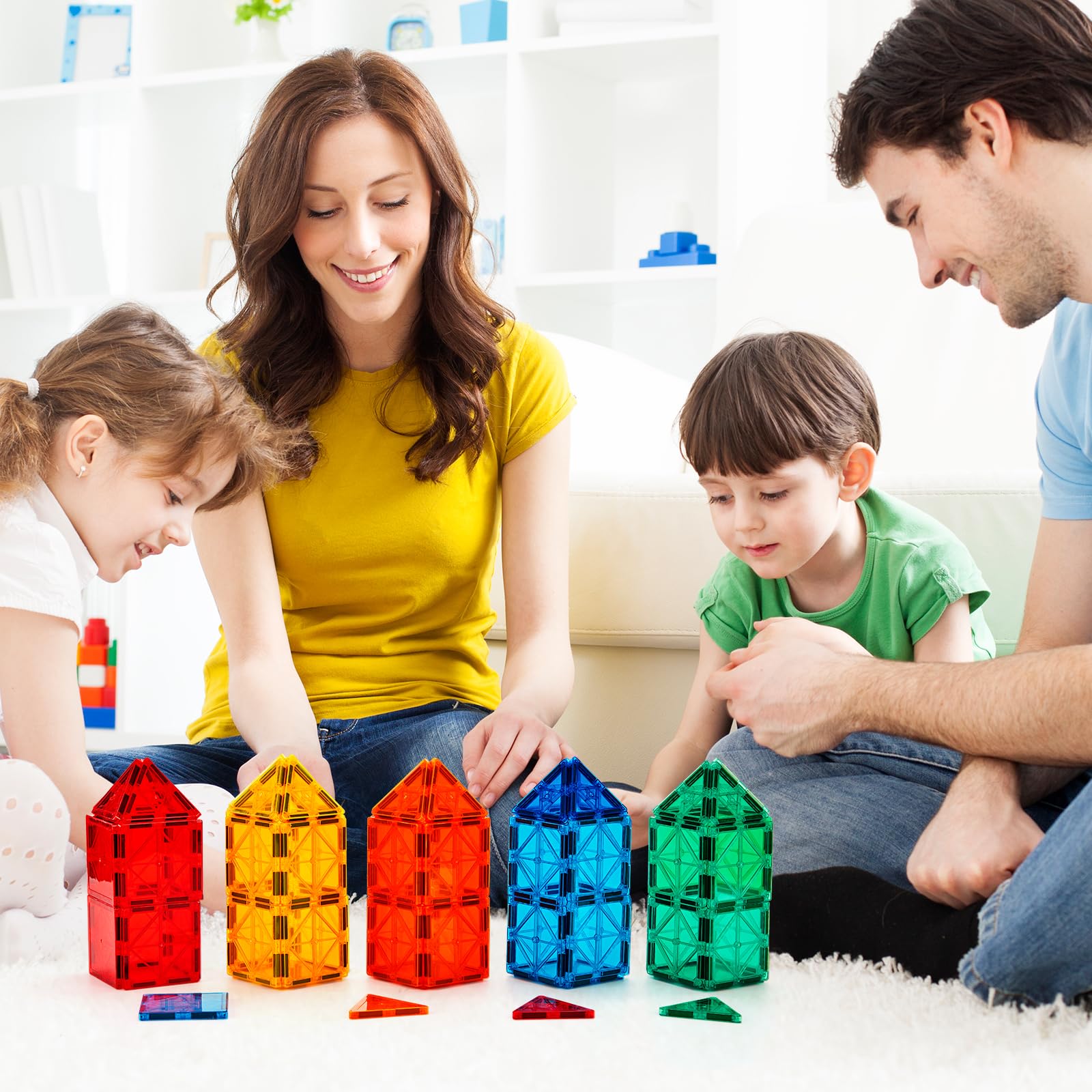 FNJO Magnetic Tiles, 110PCS Magnet Building Set, Magnetic Building Blocks, Construction STEM Learning and Playing Toys for Kids, Montessori Toy