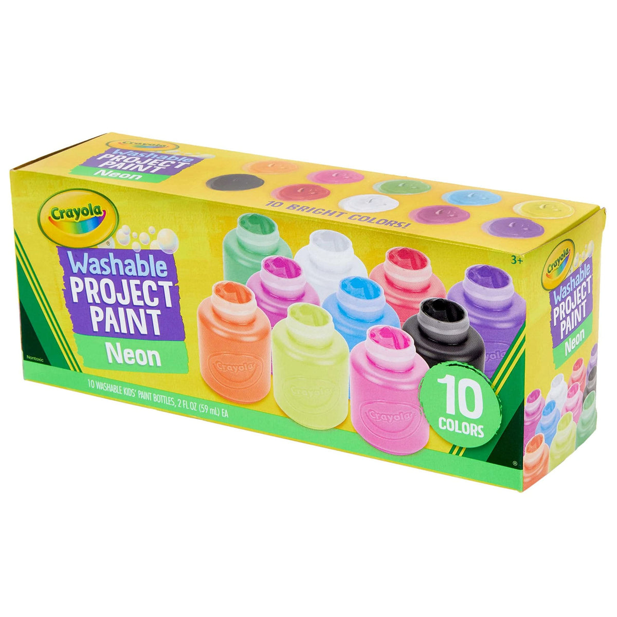 Crayola Washable Kids Paint, 10 Neon Paint Colors, 2 Oz Bottles, Gift