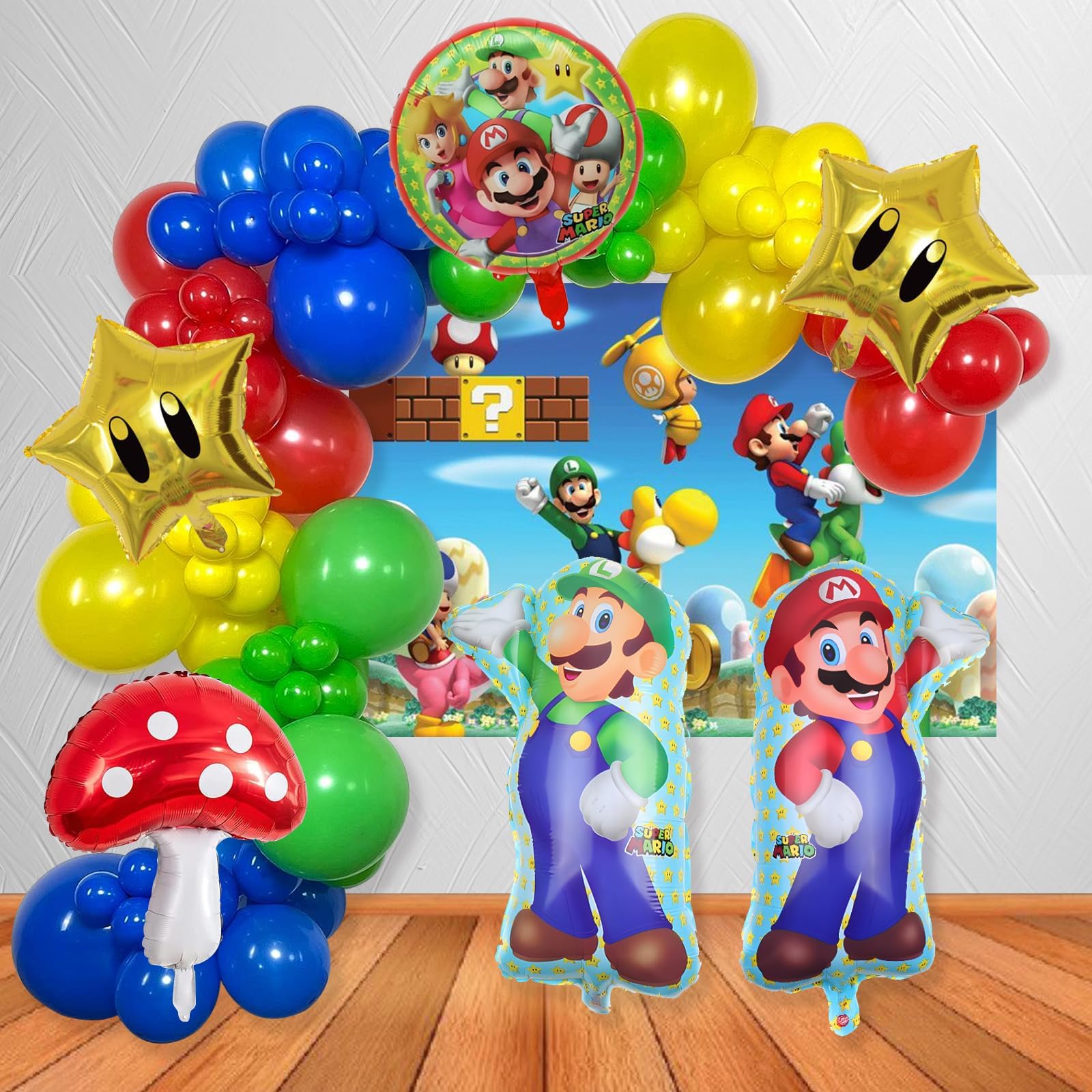 Mario Birthday Party Supplies, 133Pcs Balloons Arch Garland Kit, Assorted Latex Foil Balloons for Mario Birthday Party Decorations