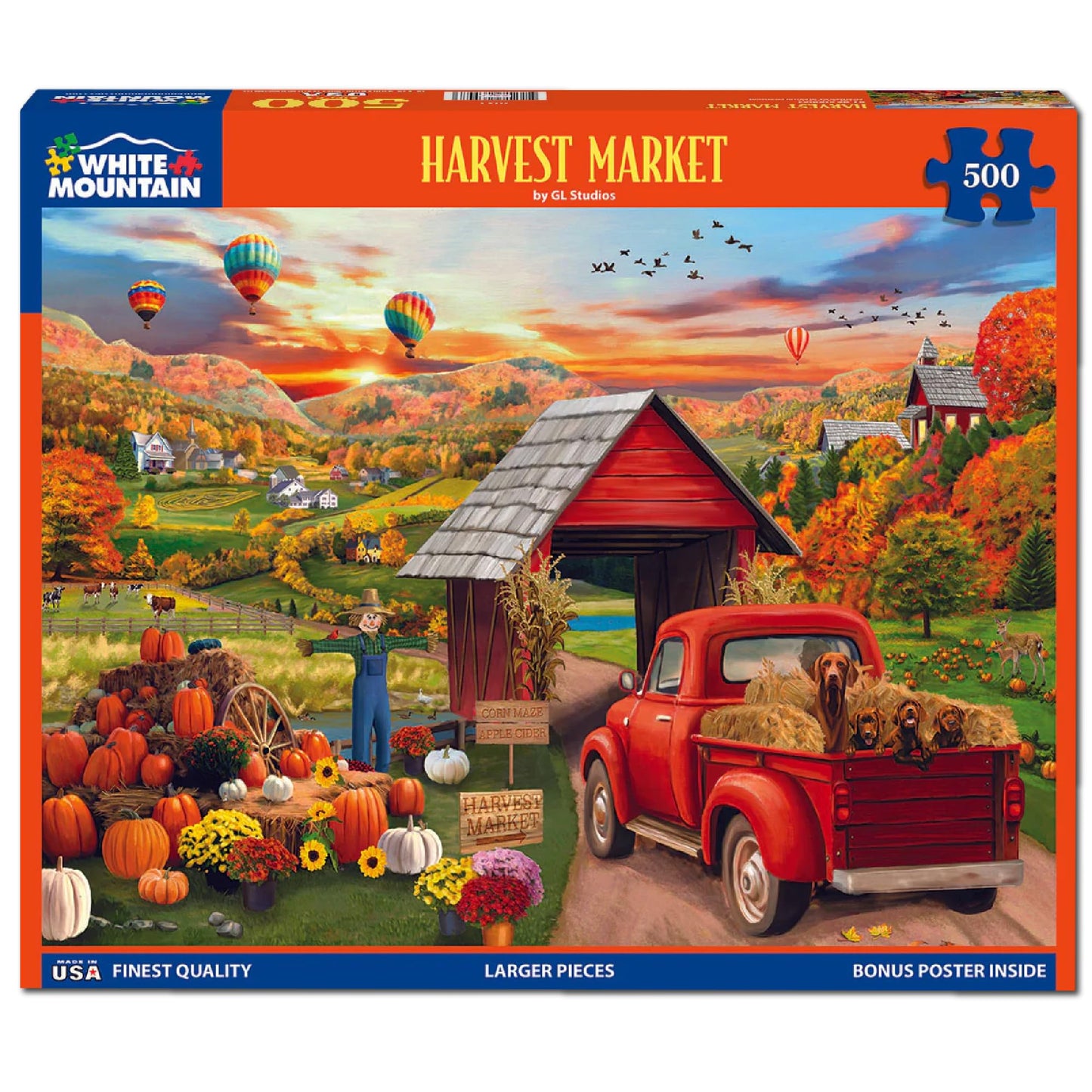 White Mountain 500 Piece Jigsaw Puzzle Country Farm Pumpkin, Harvest Market
