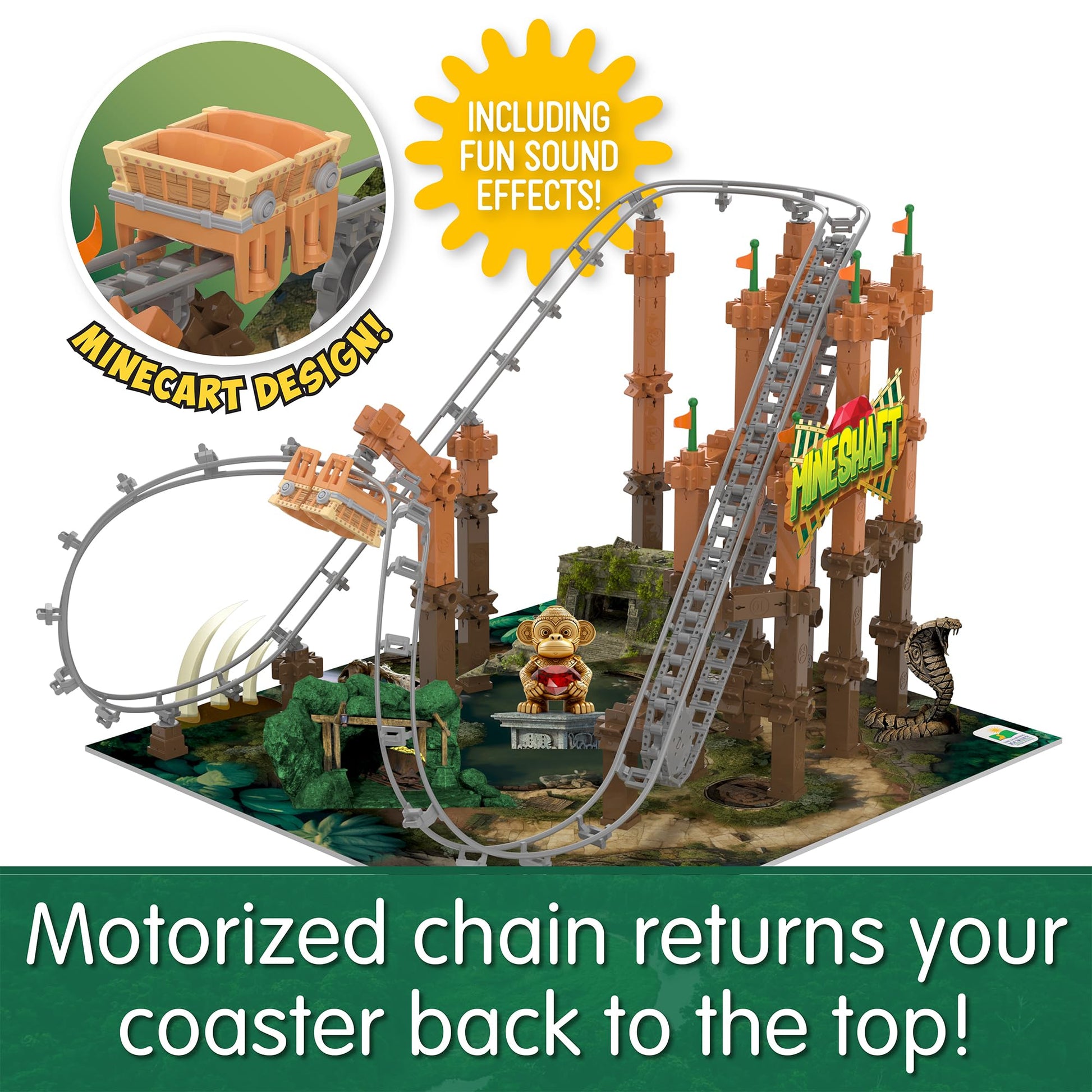 The Learning Journey International Techno Trax Mineshaft, Action Packed Roller Coaster Building Kit, STEM Gift for Boys and Girls Age 8+, 150+ pc Set