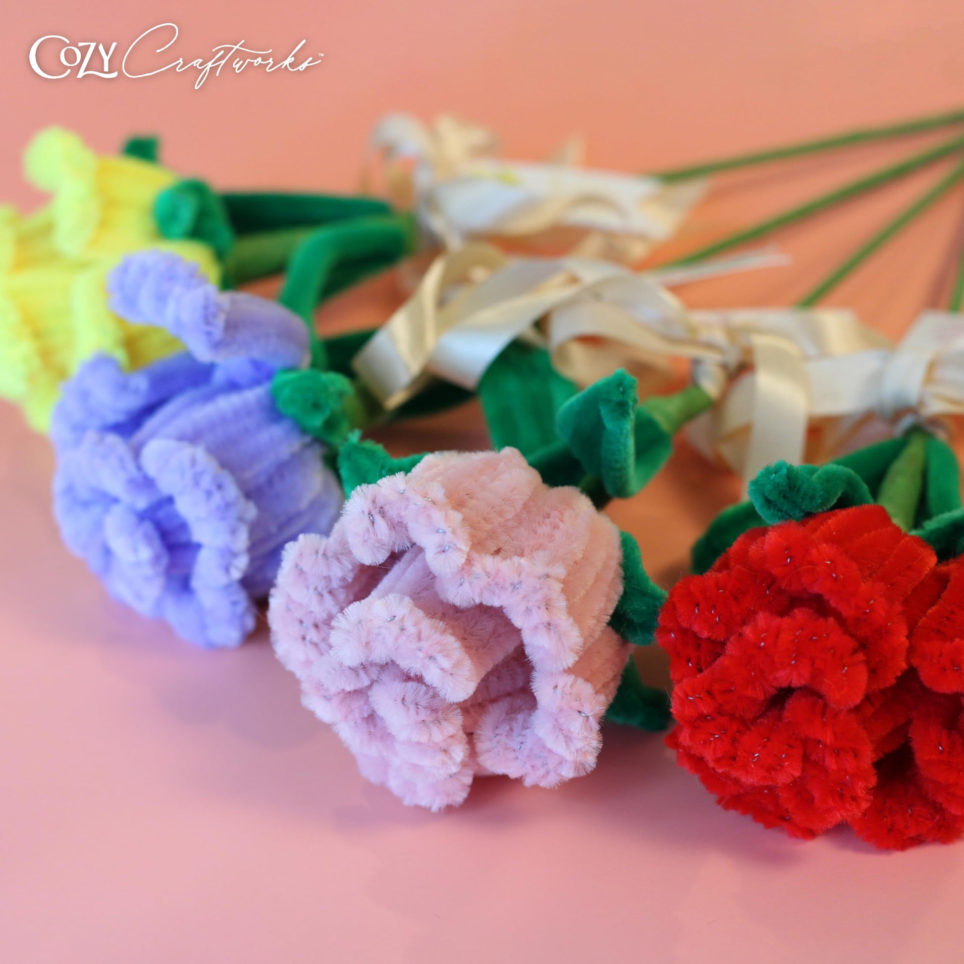 WeVeel Cozy Craftworks Chenille Stem Flower Craft Kit for Adults - CC 4 Gifttable Rose Bundle - Relaxing DIY Arts & Crafts Kit with All Supplies