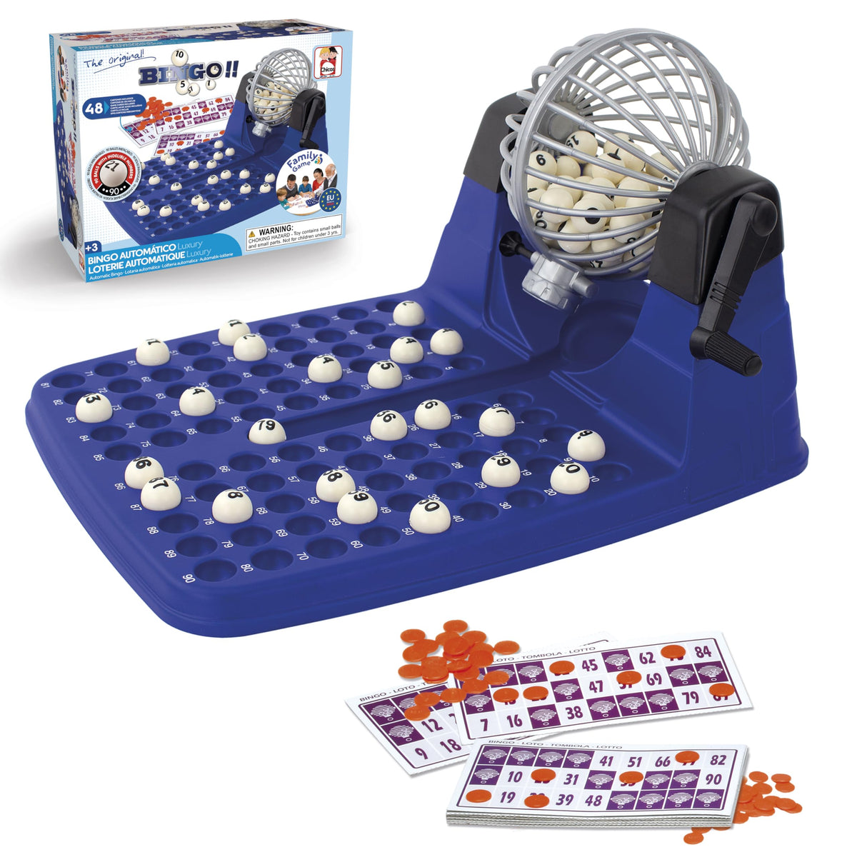 Chicos - Automatic Bingo Lottery | Includes 48 Cards, 90 Indelible Balls and Game Chips | A Game for the Whole Family | Dimensions: 9.2 × 12.2 × 0.6