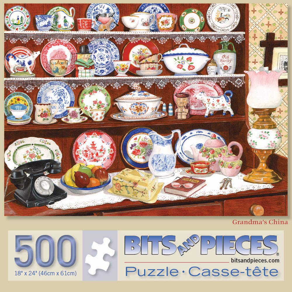 Bits and Pieces - 500 Piece Jigsaw Puzzle for Adults 18" X 24" - Grandma's China - 500 pc The Good China Serving Set, China Plate Jigsaw by Artist