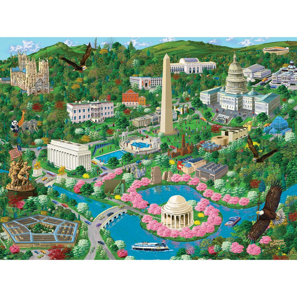 Bits and Pieces - Washington D.C. City View Jigsaw Puzzle for Adults - U.S. Capitol Scene Puzzle by Artist Joseph Burgess - Unique Random-Cut Pieces