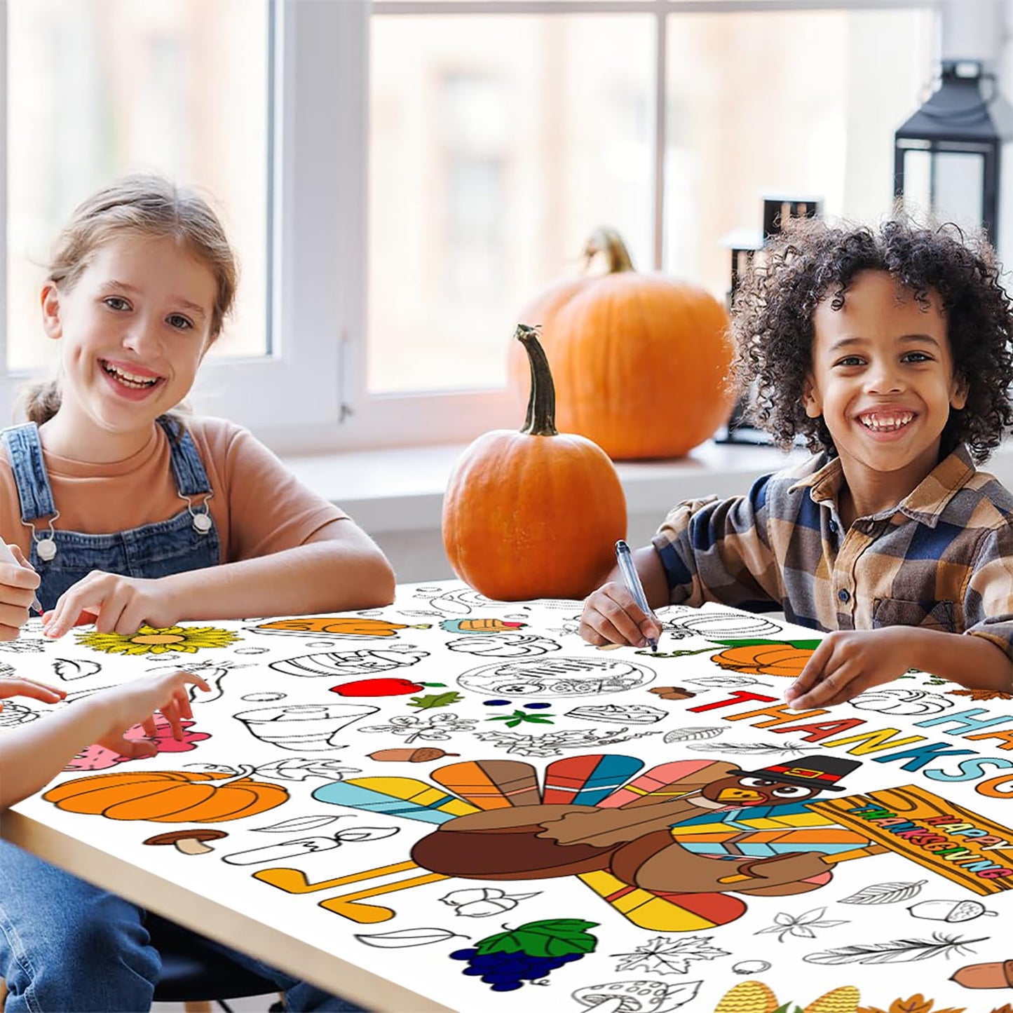 Hoblynth Giant Thanksgiving Coloring Table Cloth for Kids Large Thanksgiving Posters to Color Jumbo Coloring Tablecloth Crafts Thanks Giving Party