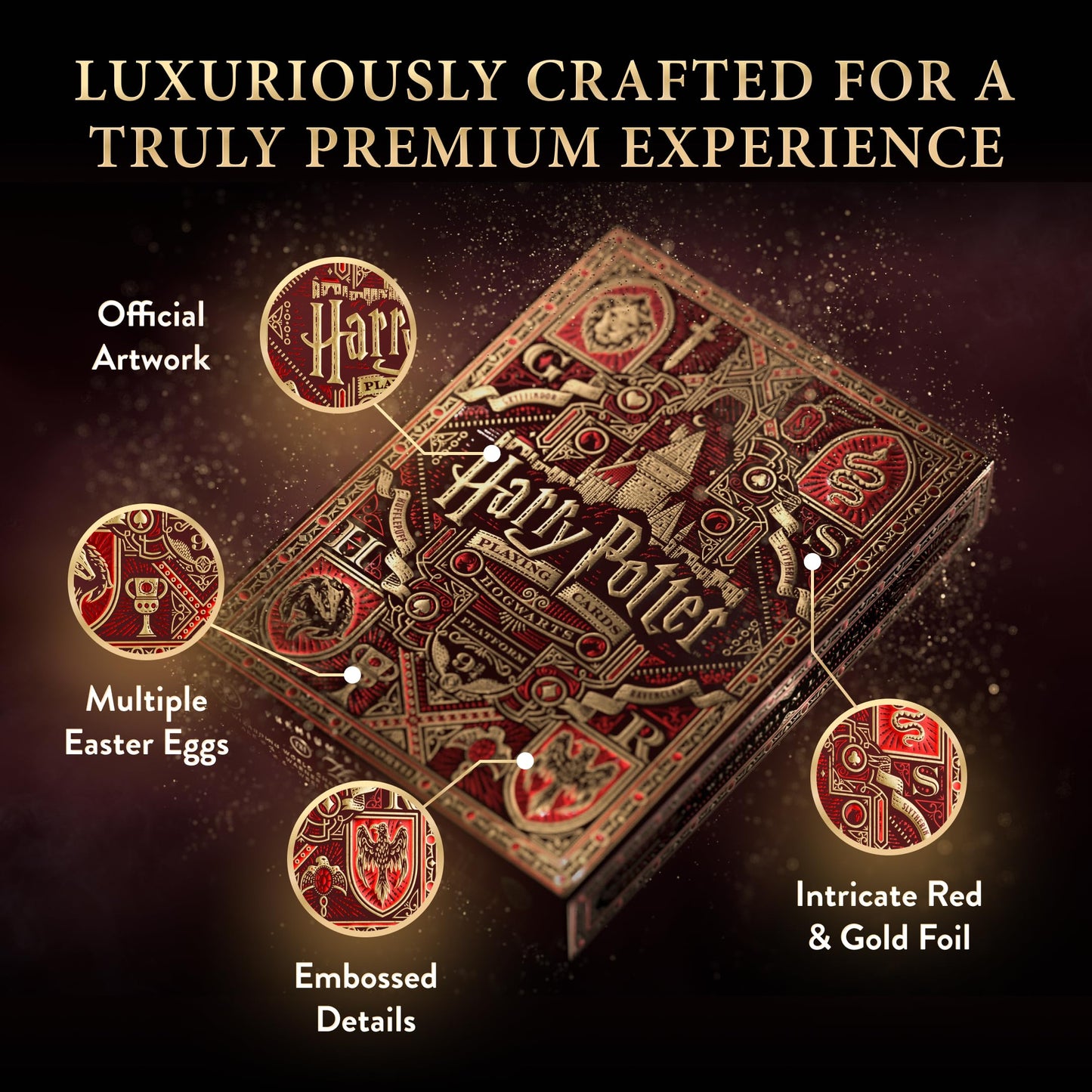 theory11 Harry Potter Playing Cards Red Gryffindor - Wizarding World Poker Deck with Gold Foil, Custom Artwork, Magic, Cardistry, Game Night Gift