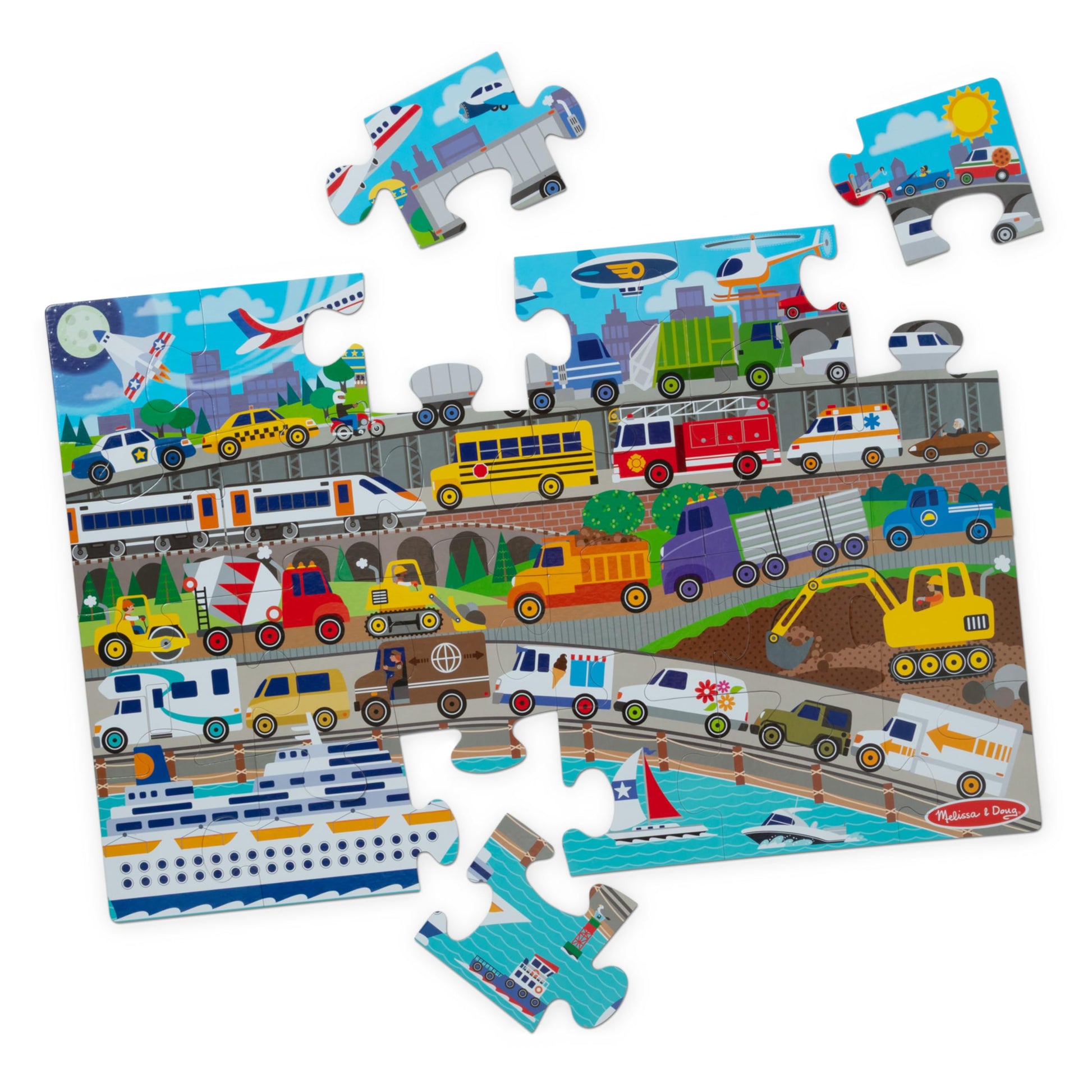 Melissa & Doug Traffic Jam Jumbo Floor Puzzle 24-Piece City Vehicle Toy