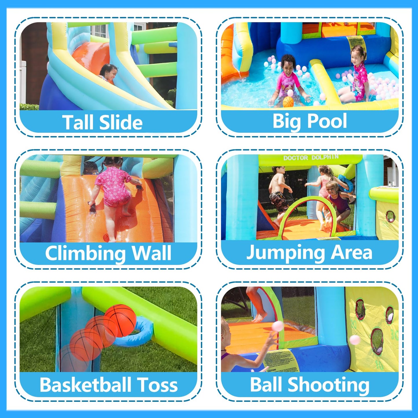 Doctor Dolphin Inflatable Water Slide, Water Bounce House for Kids, Waterslide Bounce House for Backyard, Blow Up Bouncy House for Outdoor Wet and Dry