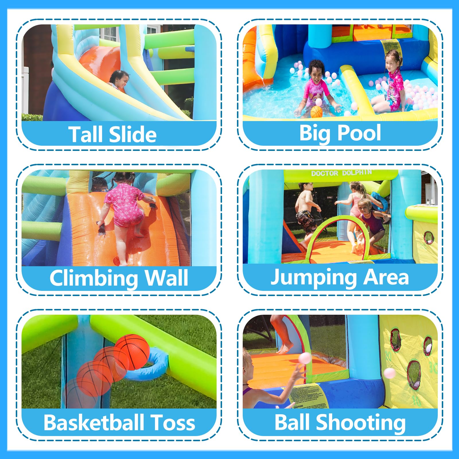 Doctor Dolphin Inflatable Water Slide, Water Bounce House for Kids, Waterslide Bounce House for Backyard, Blow Up Bouncy House for Outdoor Wet and Dry