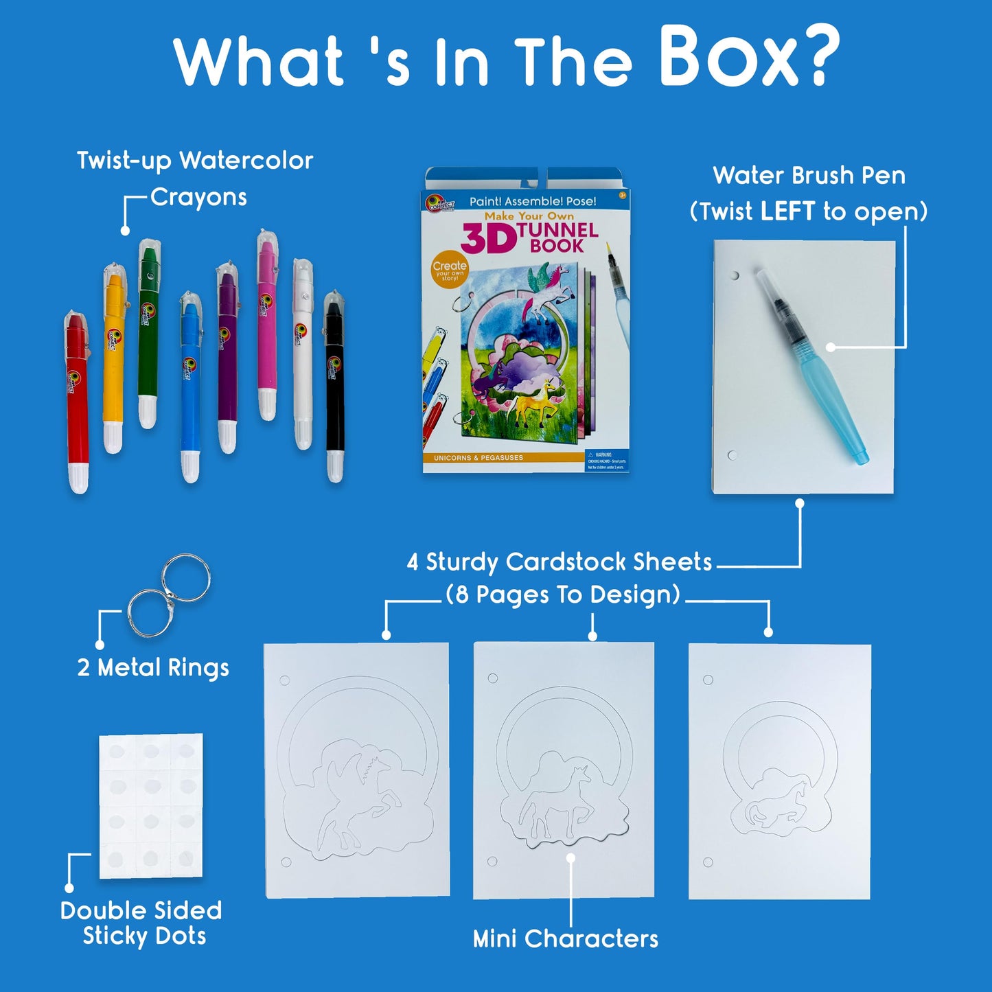 EyeConnect Crafts Make Your Own 3D Tunnel Book | Mini DIY Book Art & Craft Kit | Build, Paint & Draw Your Own Book with Mini Animals | Award-Winning
