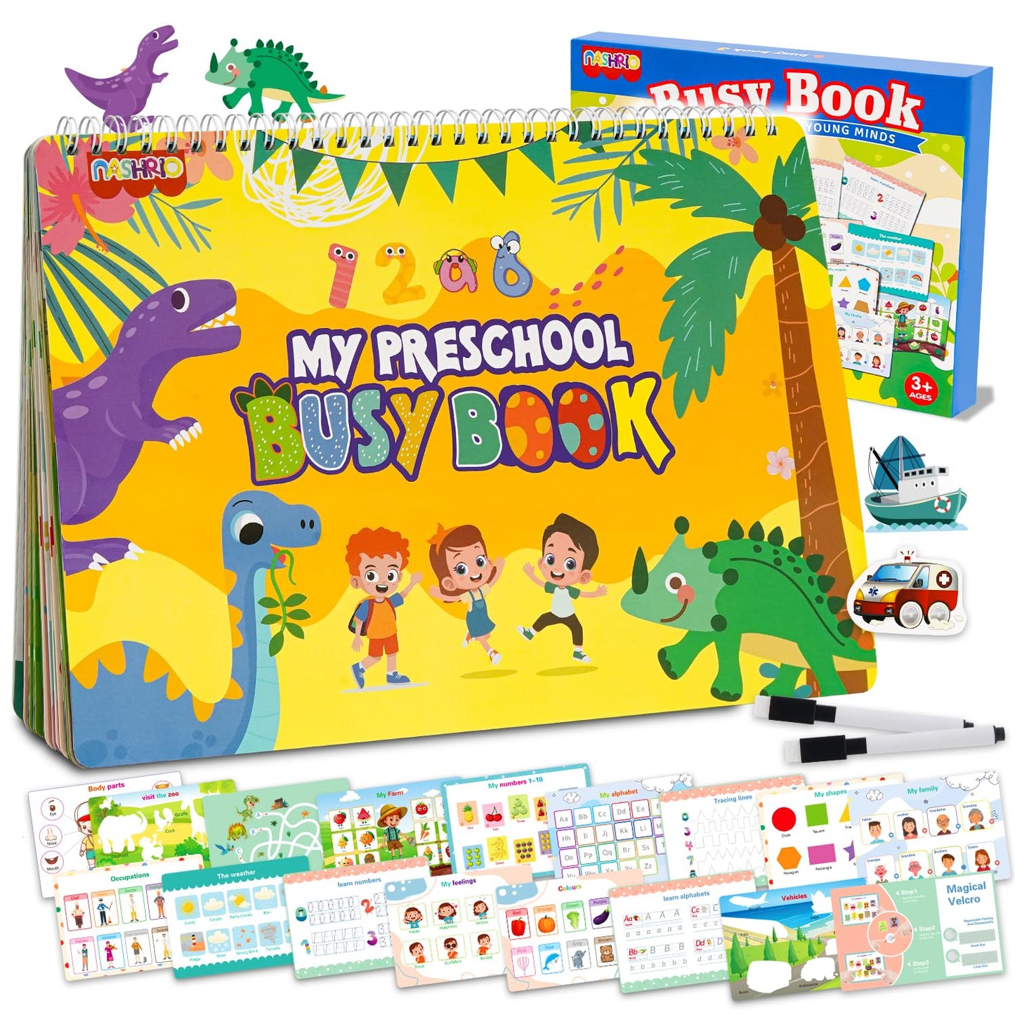 NASHRIO Montessori 24 Themes Busy Book for Toddlers 3-5, Engaging Preschool Learning Activities for Home School Travel - Educational Toy for 3-6 Year