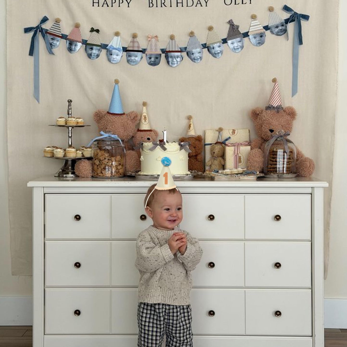 Fenzpartee First Birthday Party Hat - 1st Birthday Party Crown Hat, Unisex One Birthday Decoration Supplies Crown, Anniversary Milestone Celebration