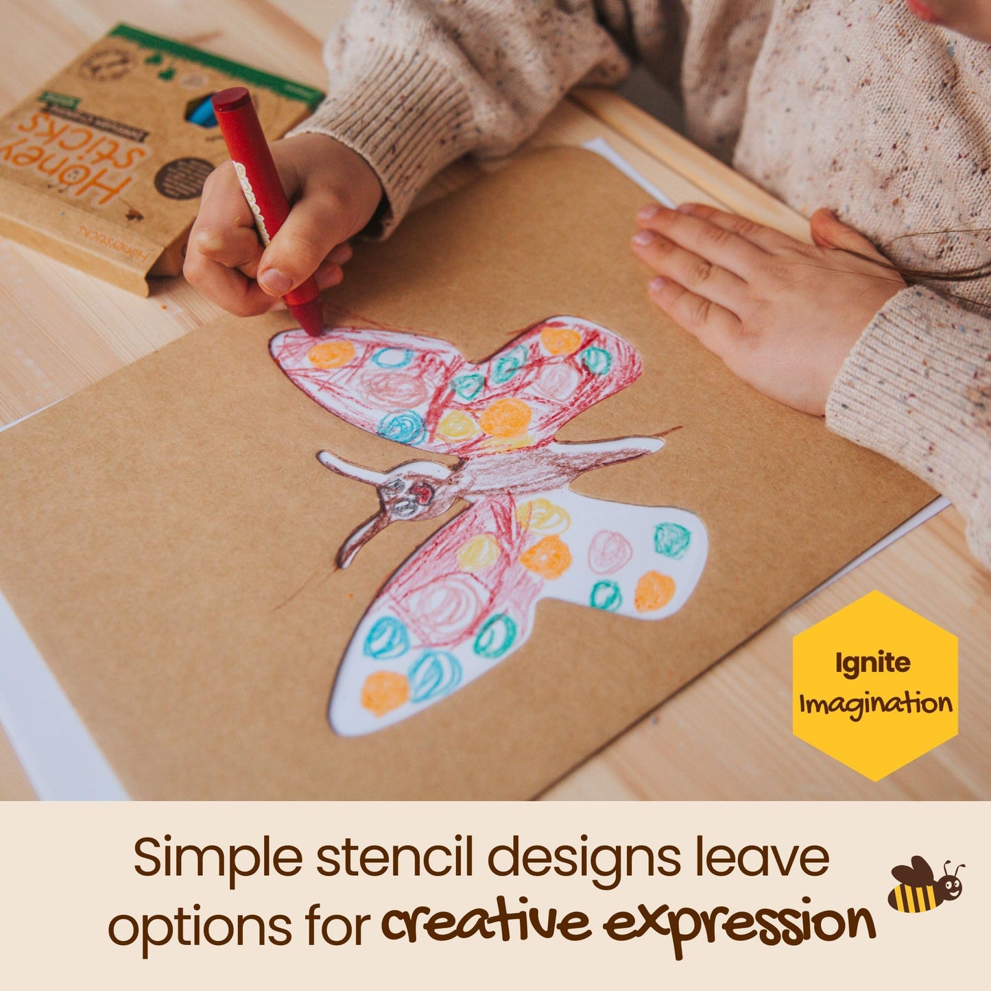 Honeysticks Kids Activity Set - 6 Large Stencils for Kids Plus Jumbo Non-Toxic Beeswax Crayons (8pk), Perfect First Stencils for Toddlers Preschool