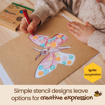 Honeysticks Kids Activity Set - 6 Large Stencils for Kids Plus Jumbo Non-Toxic Beeswax Crayons (8pk), Perfect First Stencils for Toddlers Preschool