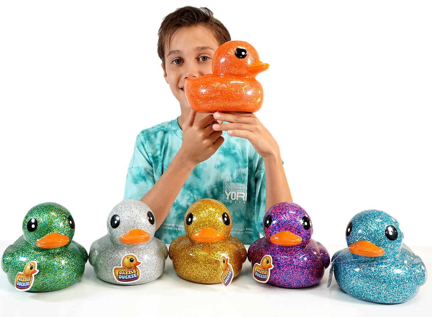 JA-RU Giant Glitter Rubber Ducks (2 Ducks Assorted) 7" Large Rubber Duck. Kid Bath Toys. Stress Relief Fidget. Beach & Pool Toy. Baby Shower