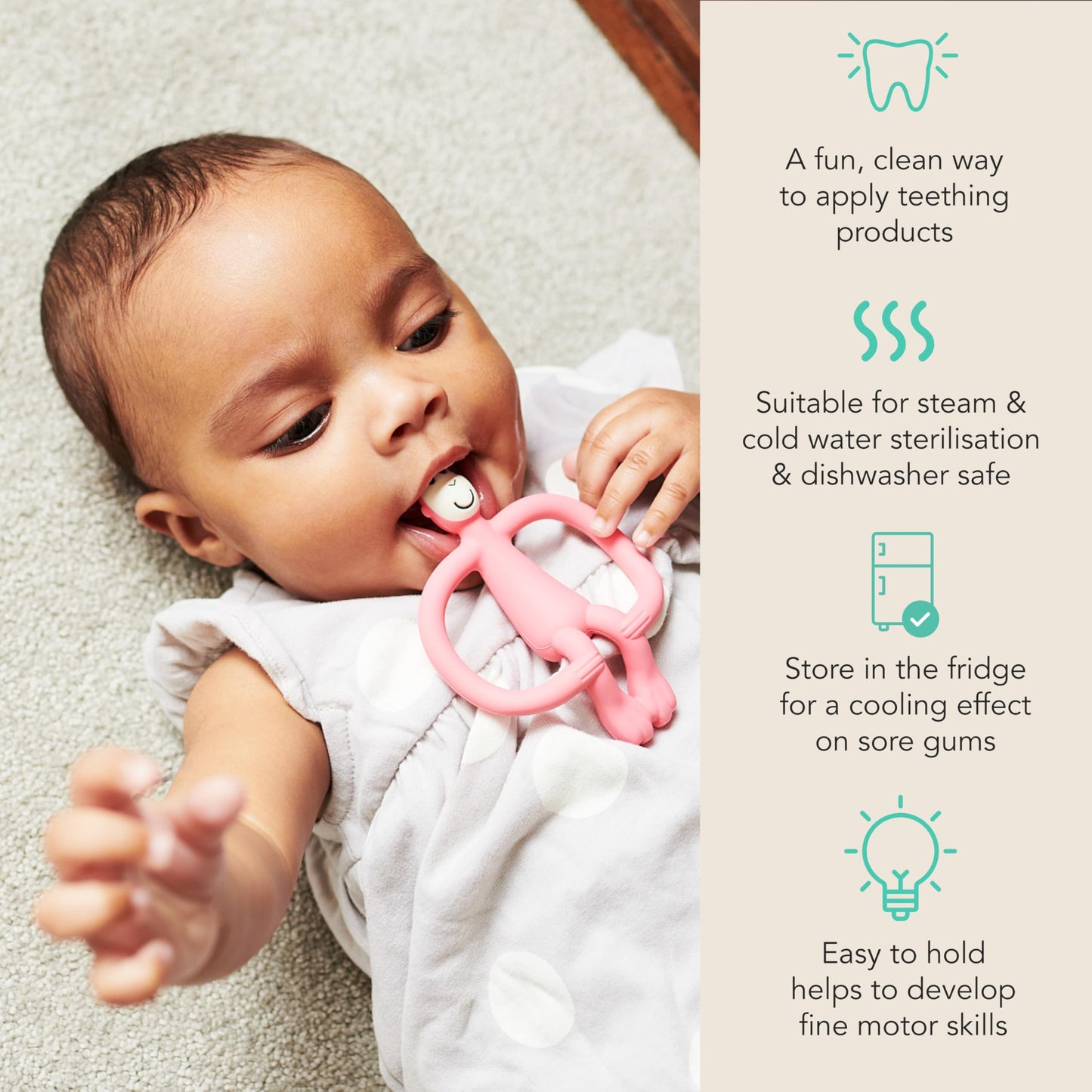 Matchstick Monkey Silicone Teether & Gel Applicator - Silicone Baby Teether, Easy-to-Grip, BPA-Free, Supports Self-Soothing & Early Brushing, 3