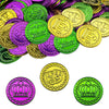 Mardi Gras Coins 144 PCS Assorted Green Purple Gold Mardi Gras Plastic Coins Set for Mardi Gras Theme Props Parade Table Decoration & Party Favors