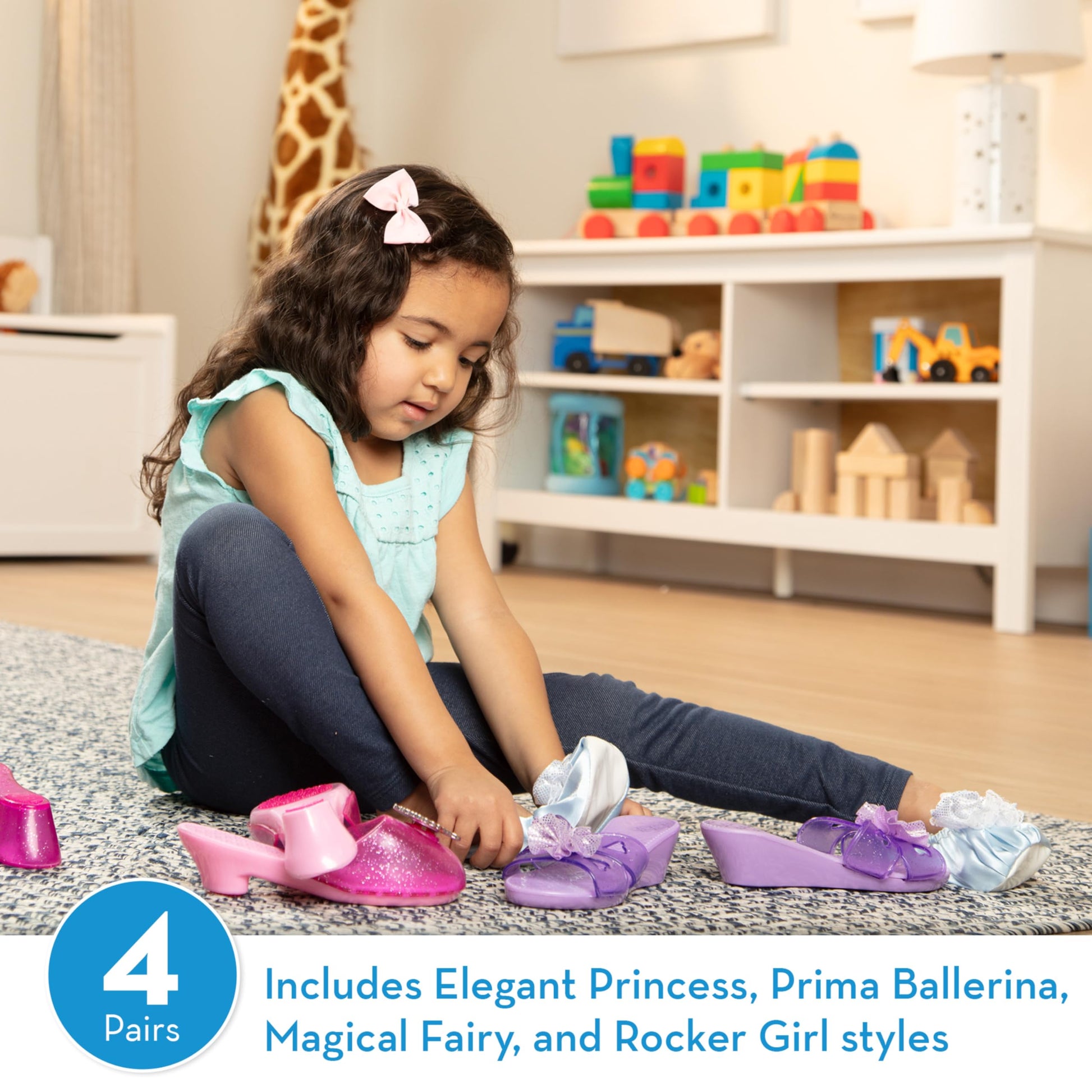 Melissa & Doug Role Play Collection - Step in Style! Dress-Up Shoes Set (4 Pairs), Multicolored, 11" x 12" x 4.5" Packaged