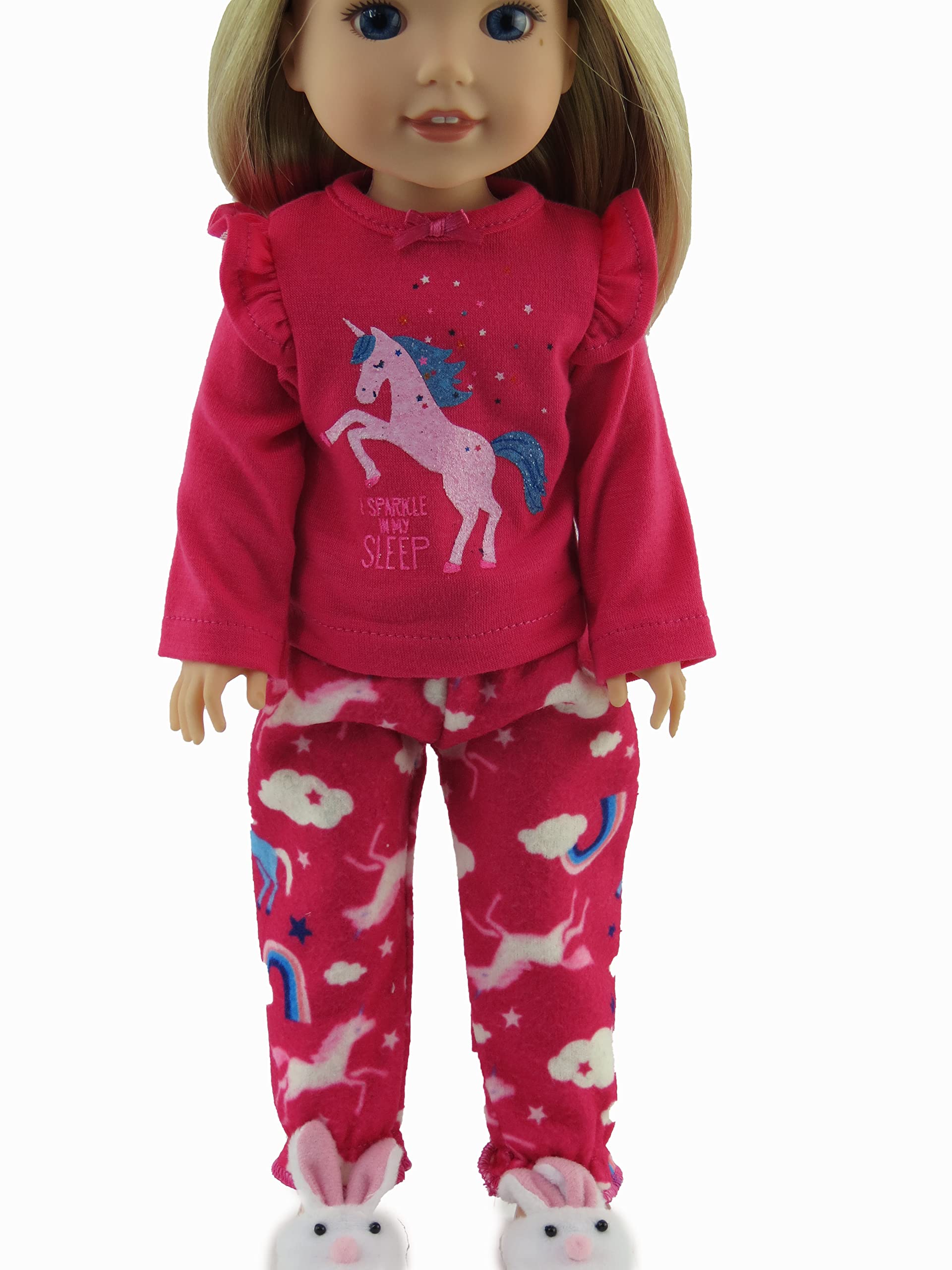 American Fashion World Pink Unicorn Pajamas for 14-Inch Dolls | Premium Quality & Trendy Design | Dolls Clothes | Outfit Fashions for Dolls for
