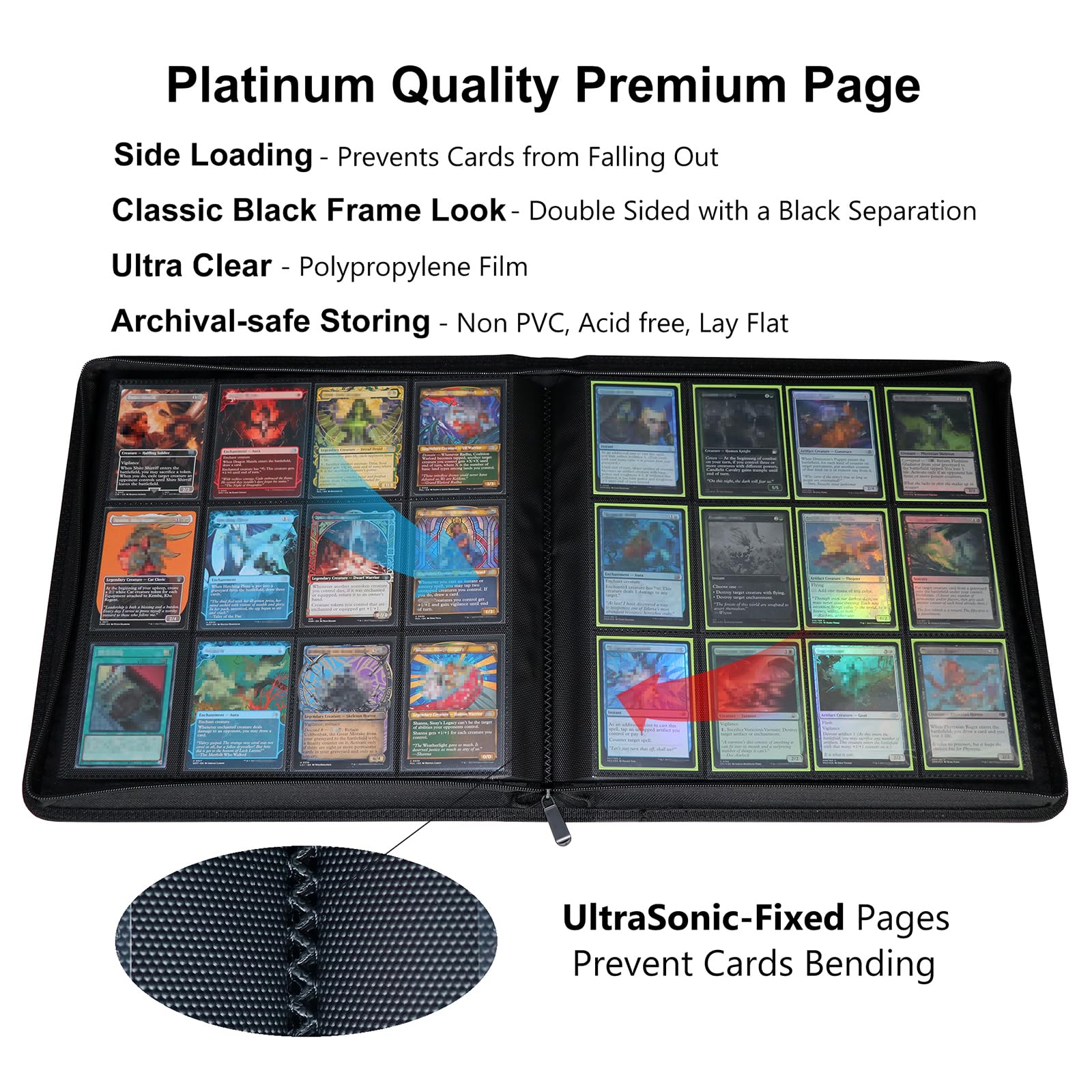 Rieton 12 Pocket 800+ Pockets Card Binder for Sleeved Cards, Large Ringless Side Loading Pockets Trading Card Album Folder for TCG