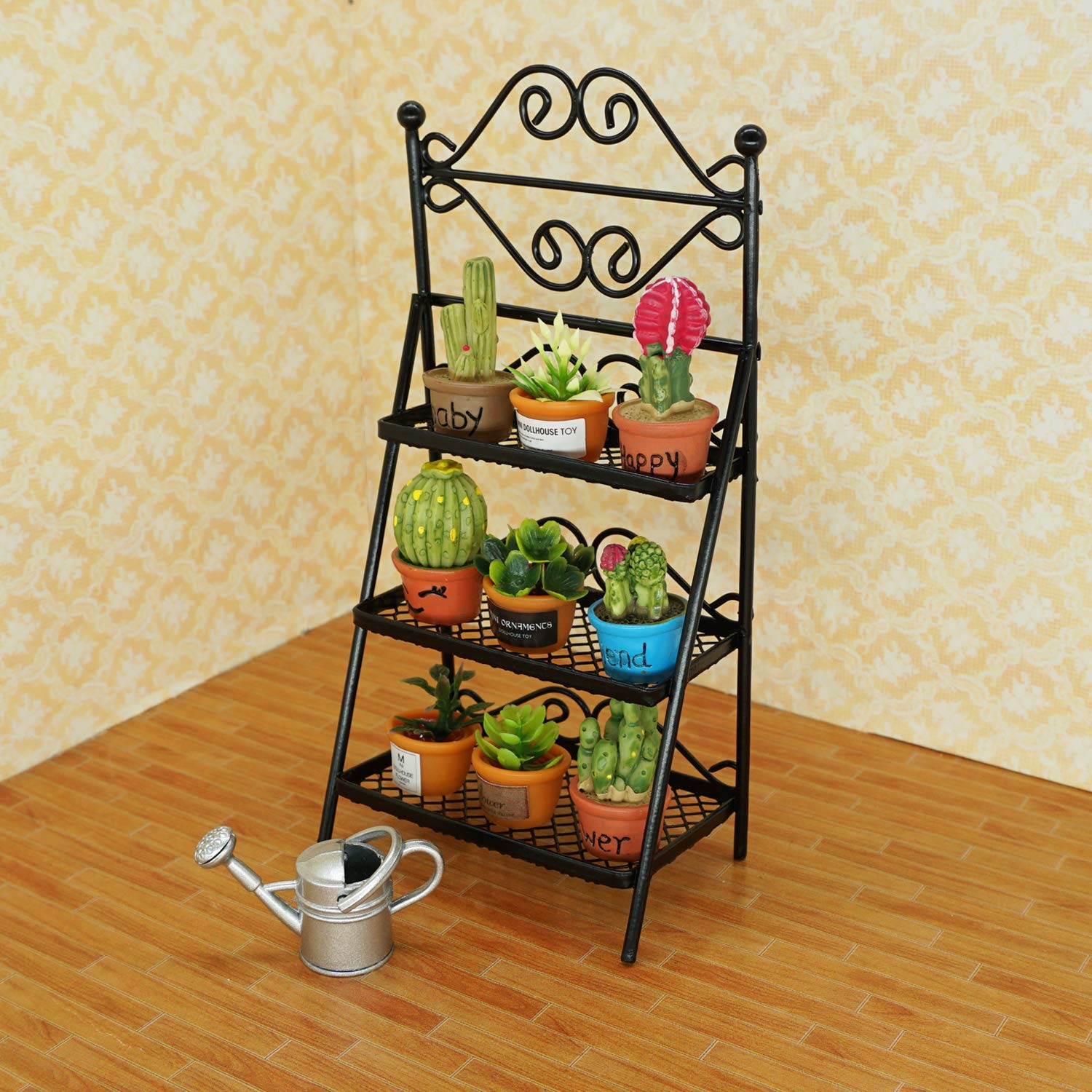 SAMCAMI Dollhouse Furniture Flower Stand Set (11pieces) - Vintage Metal Plant Stand and Other Miniature Accessories for 1 12 Scale Dollhouse Balcony