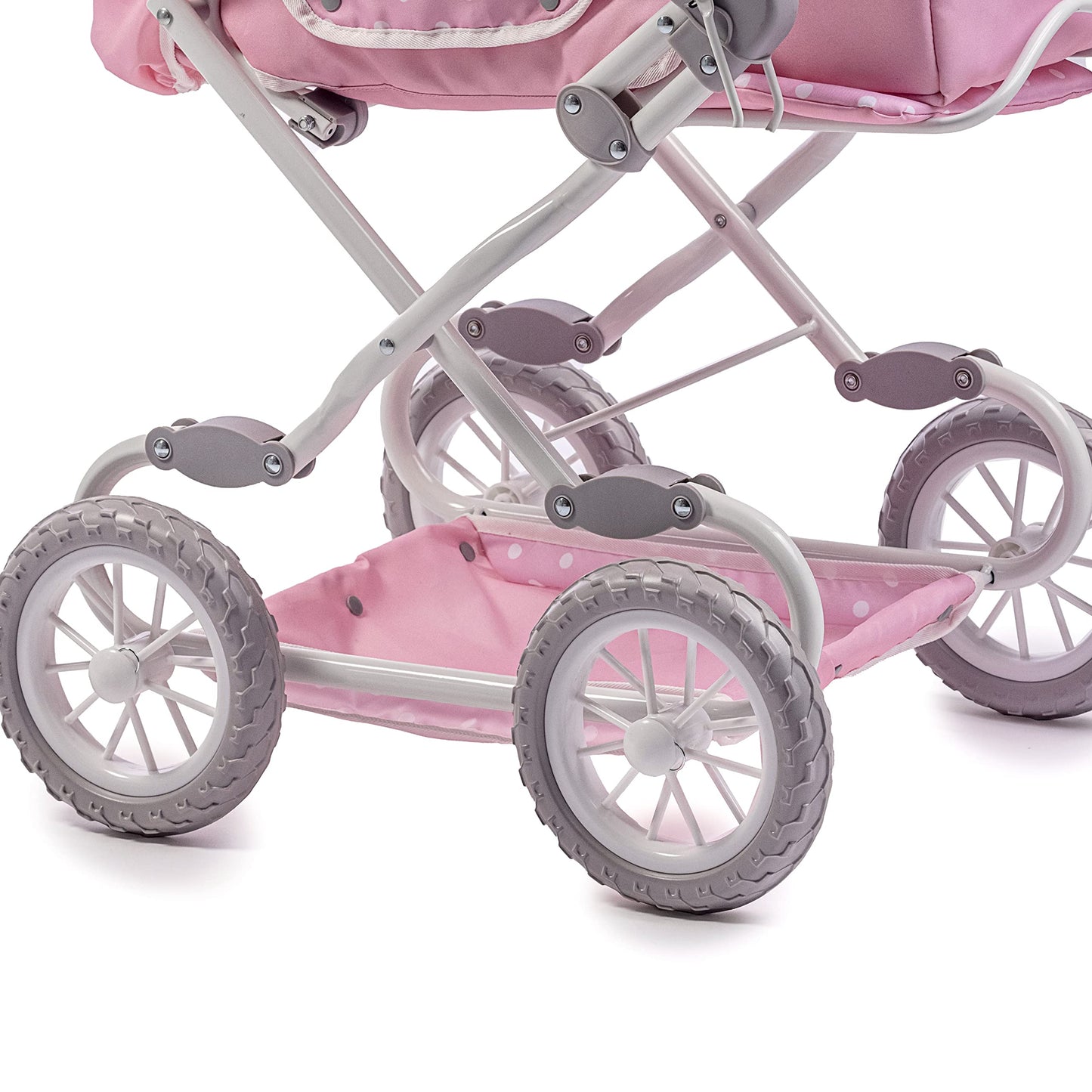 JC Toys | Berenguer Boutique | Deluxe Foldable Baby Doll Stroller with Canopy | Removable Carry Basket | Pink | Ages 3+