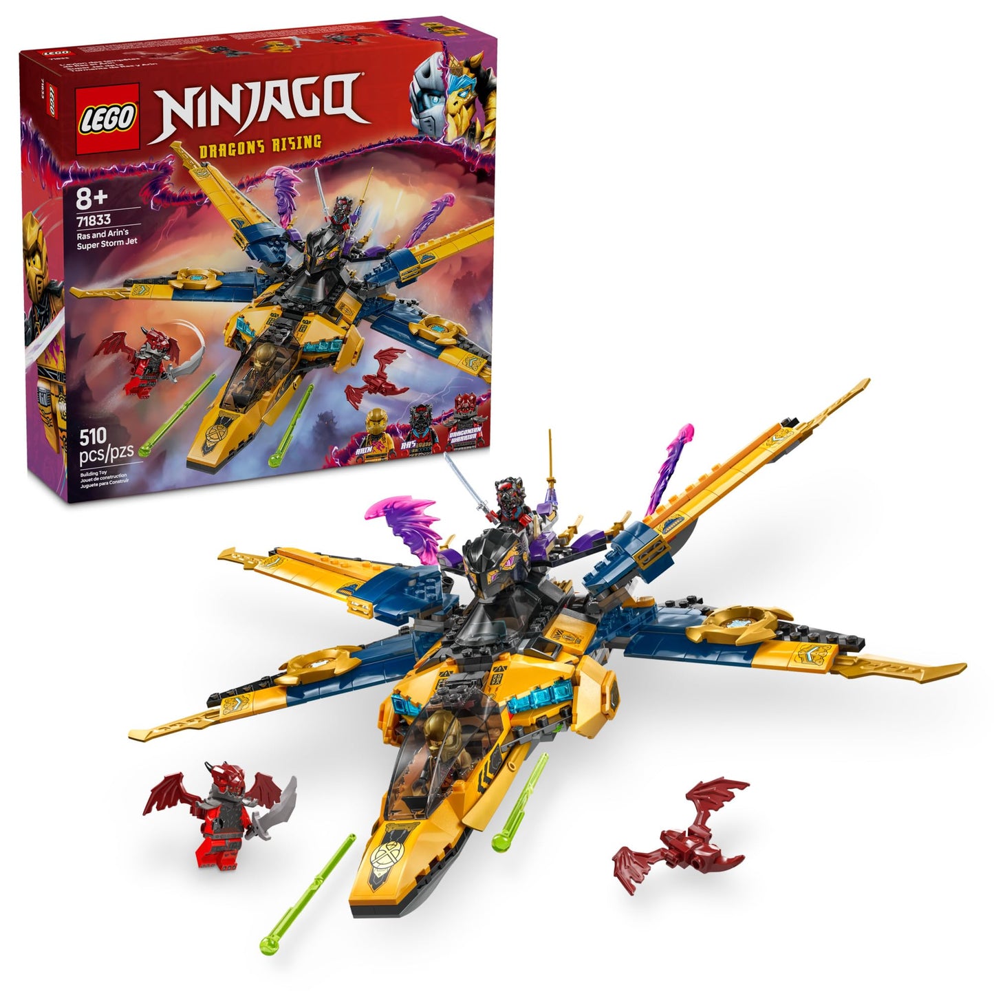 LEGO NINJAGO Ras and Arin's Super Storm Jet Toy - Building Set for Kids, Boys and Girls, Ages 8+ - Airplane Toy with Detachable Drone and 3