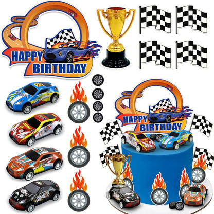 24PCS Race Car Happy Birthday Cake Decoration Race Car Cake Toppers Race Car Themed Birthday Party Supplies Boy and Girl Cake Decoration