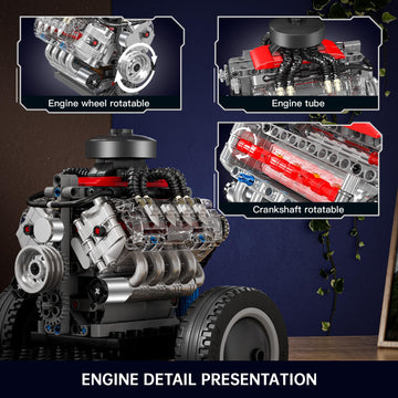 Mould King Mini V8 Engine Kits That Runs, Build Your Own Visible Car Motor, Physical Science Experiment Models for Teens, Best STEM Toy Gifts for 14+