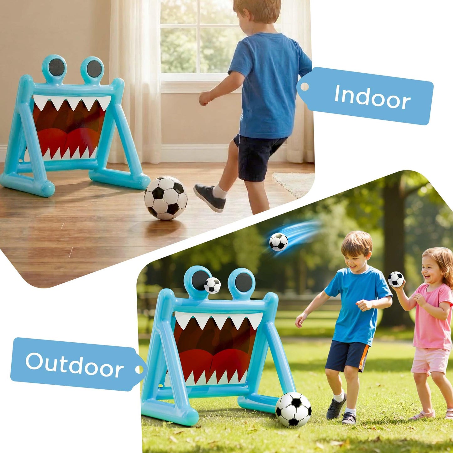 Funscape Kid Soccer Pool Toy, 2-in-1 Inflatable Soccer Goal Water Pool Game