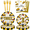 Letromp 80 Pcs Construction 3rd Birthday Decorations Construction Three Years Old Disposable Paper Dinner Plates Napkins Forks Dinnerware for Dump