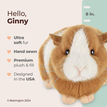 Bearington Ginny Guinea Pig Stuffed Animals - 8" Toy Guinea Pig Plush with Soft Fur, Realistic Details, and Weighted Inner Bean Body - Cute Stuffed